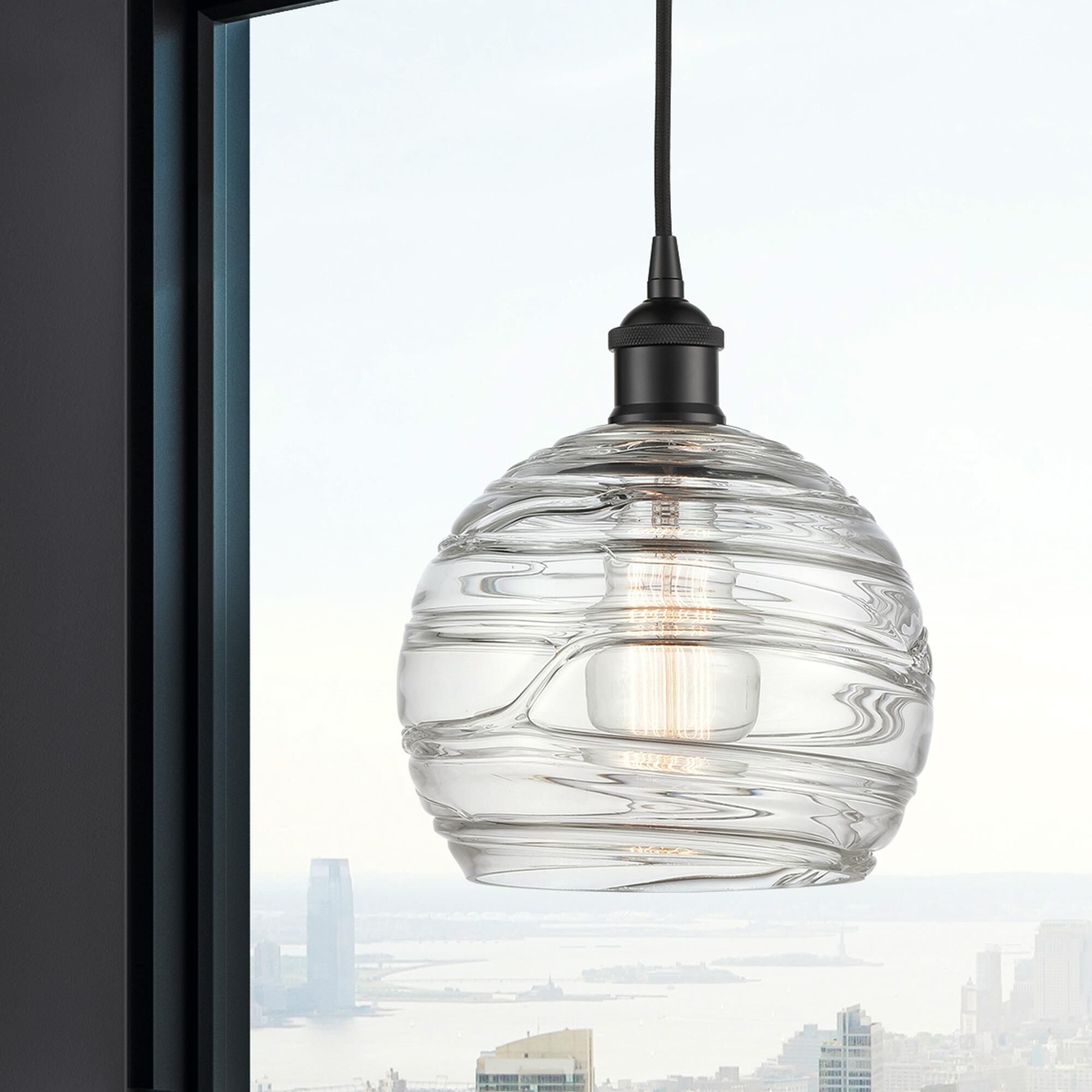 Shown in Matte Black finish and Clear Athens Deco Swirl 8