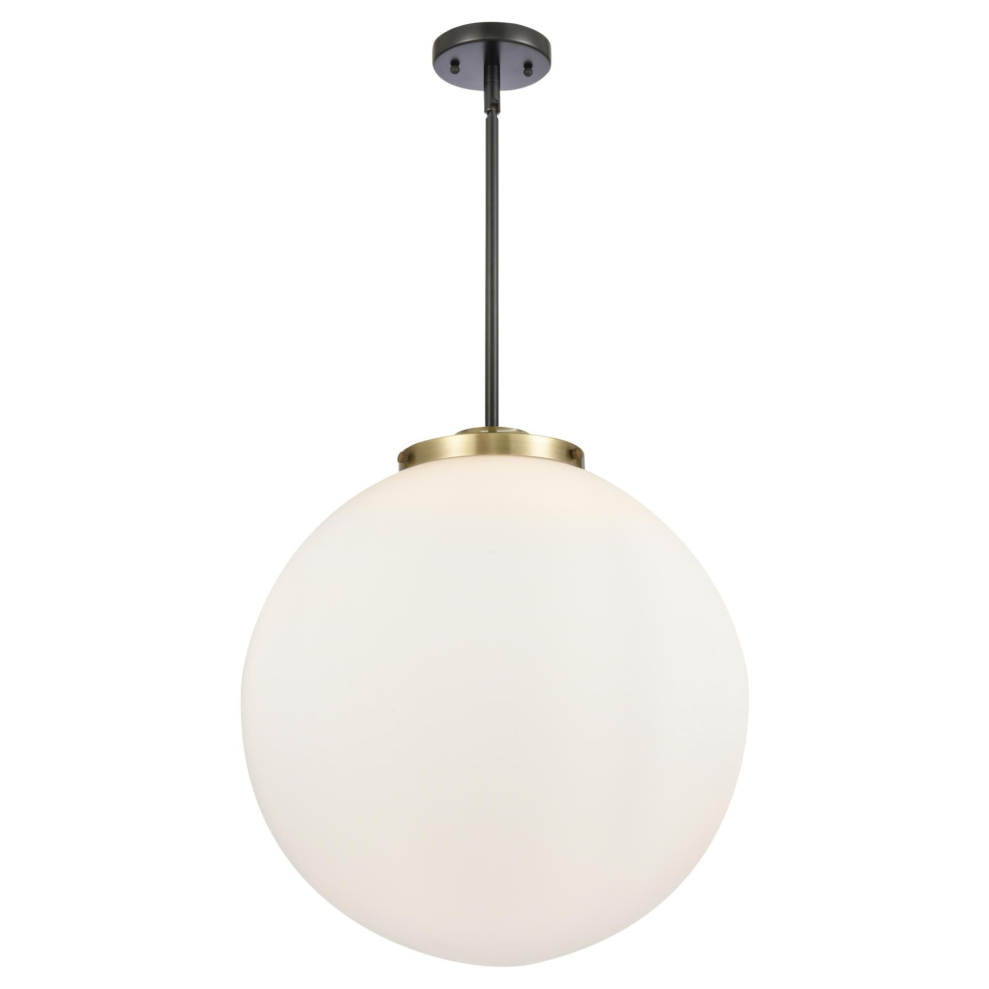 Shown in Black Antique Brass finish and Matte White Cased Beacon glass