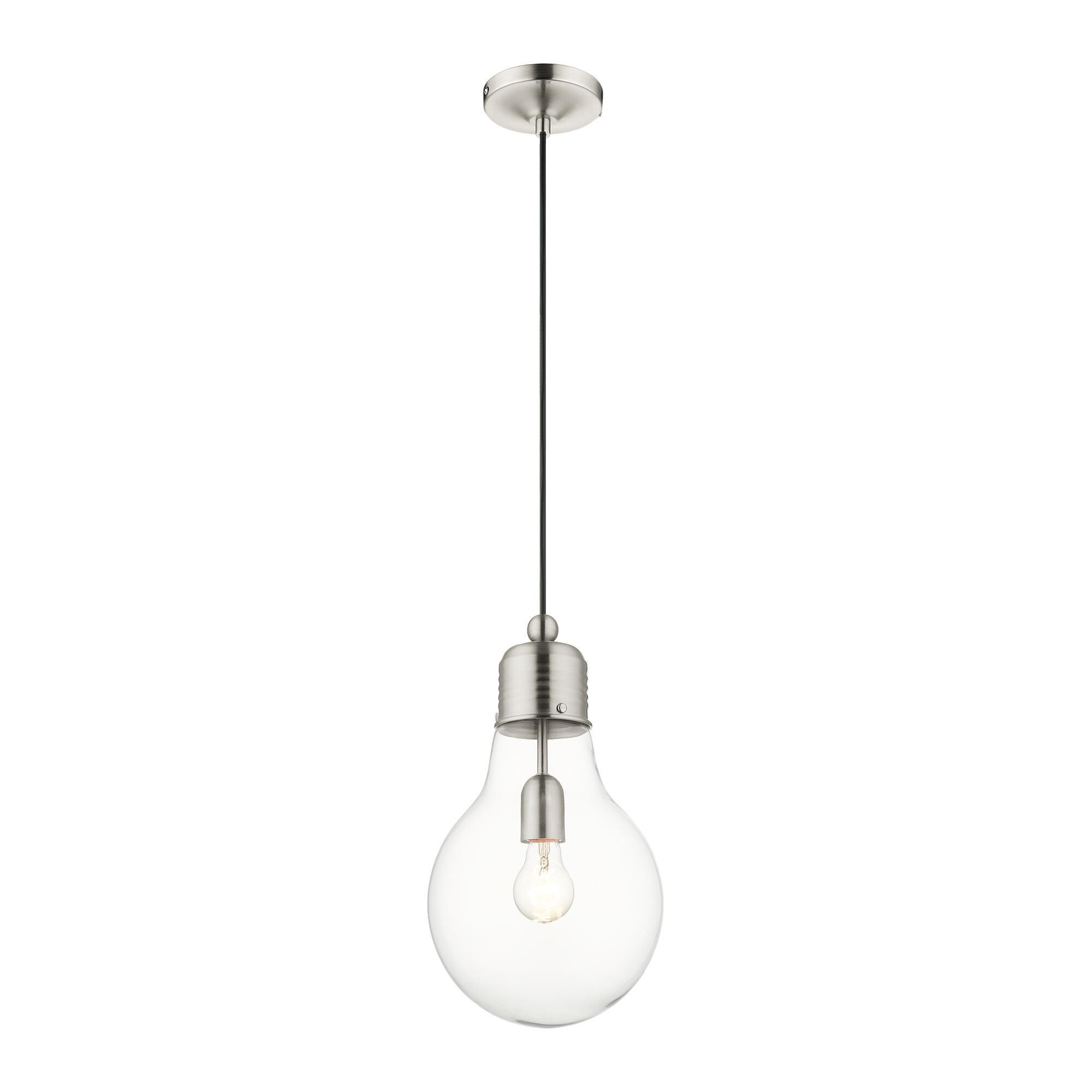 Shown in Brushed Nickel finish and Clear glass and Clear Glass shade