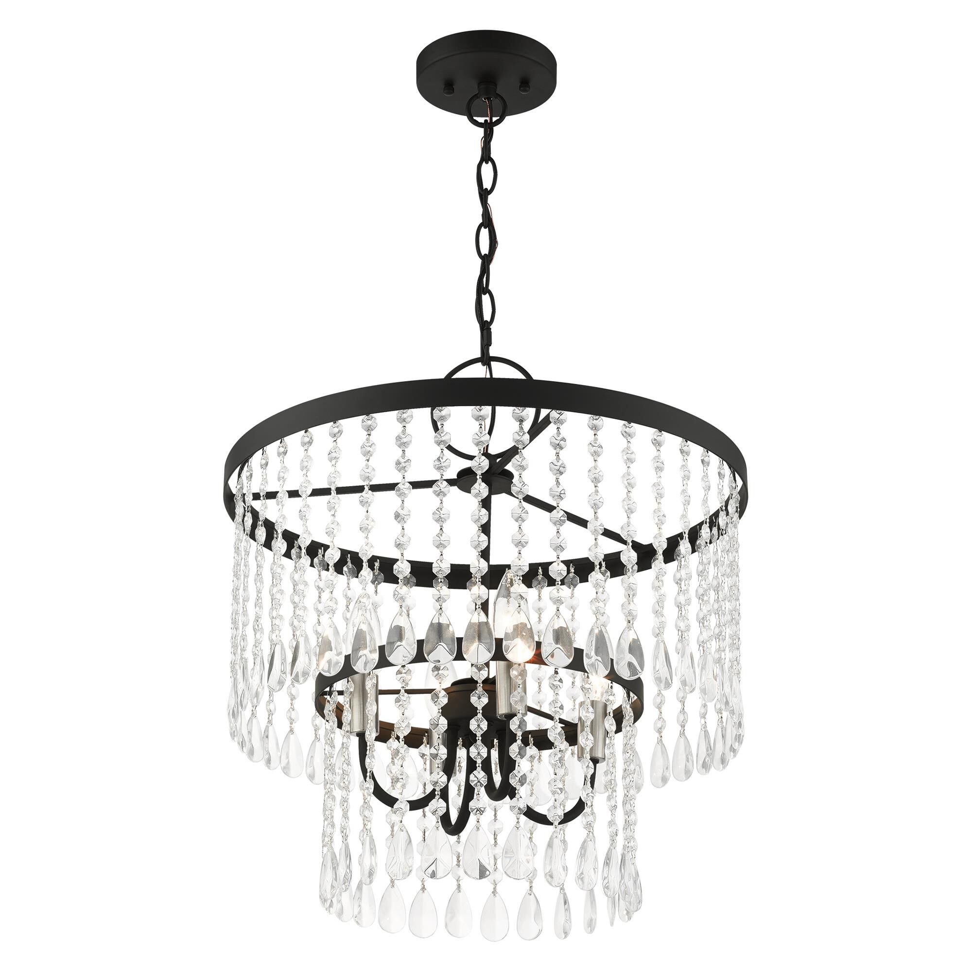 Shown in Black finish and Hand Assembled Crystal Shade glass