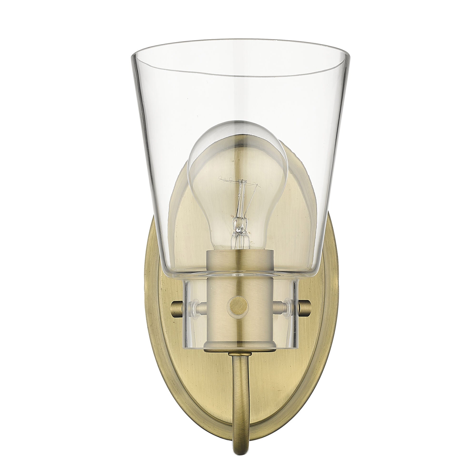 Shown in Antique Brass finish and Clear Glass shade