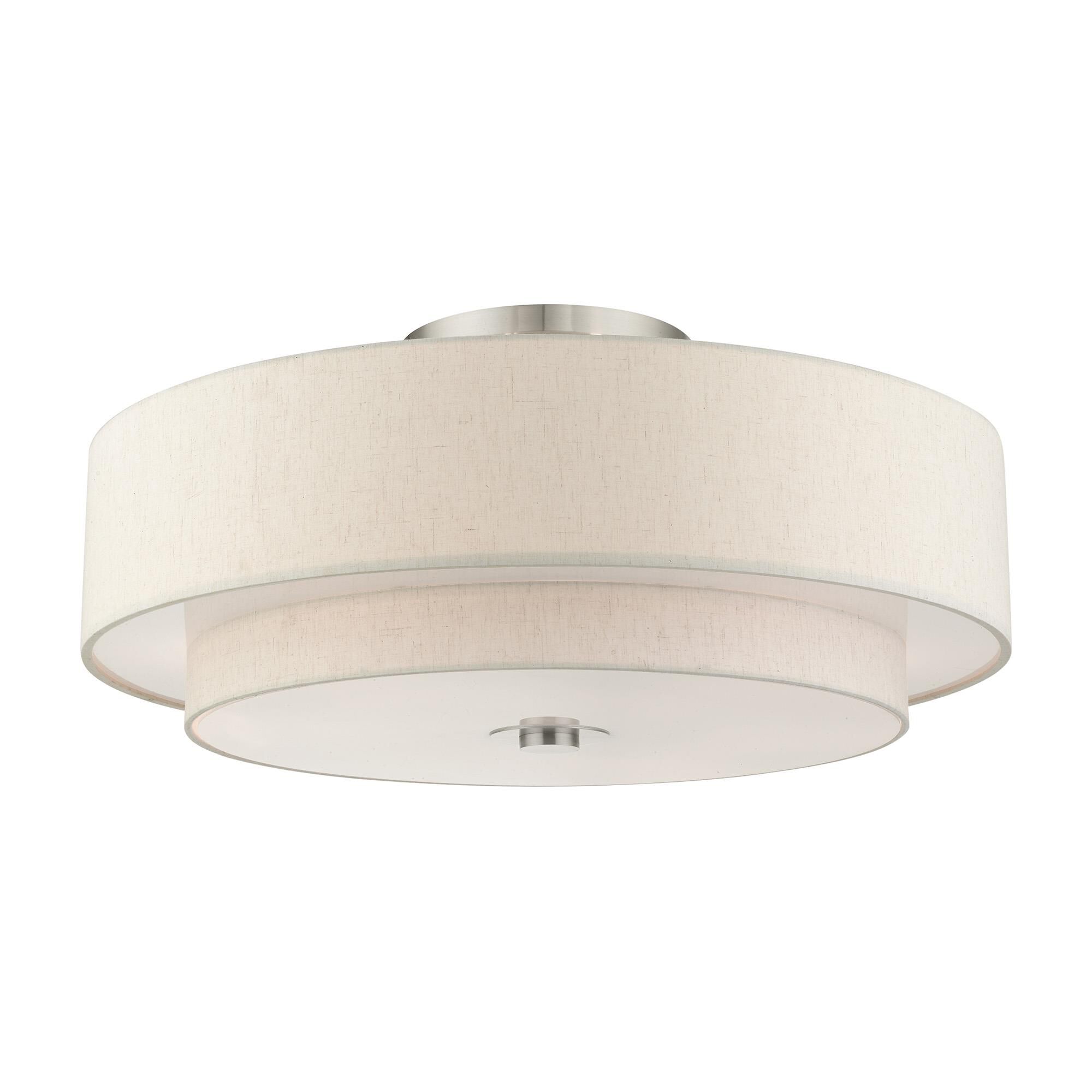 Shown in Brushed Nickel finish and Hand Crafted Hardback  Completely Finished With Off-White Color Fabric Outside and Inside shade