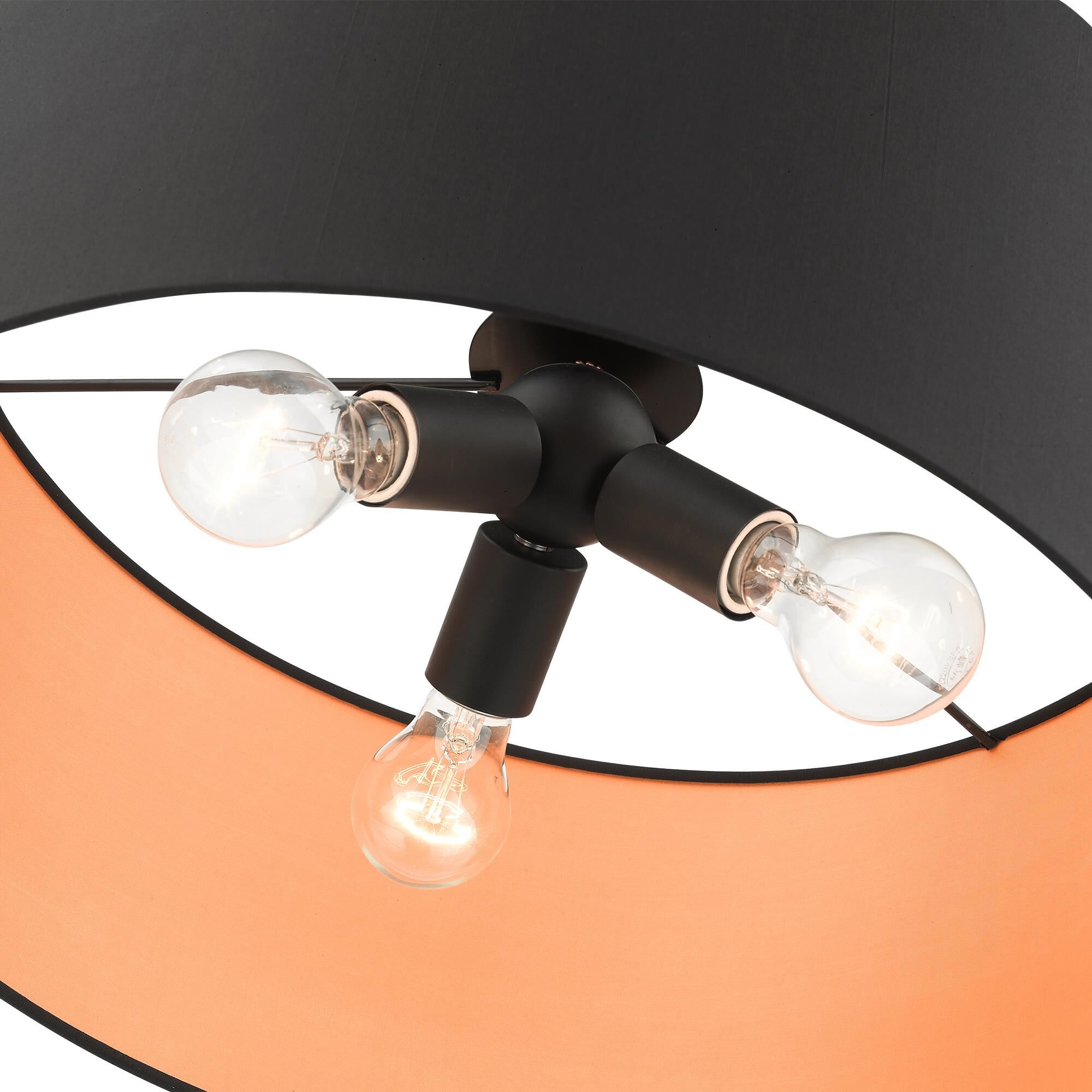 Shown in Black finish and Hand Crafted Hardback  Completely Finished With Black Color Fabric Outside and Orange Color Fabri shade