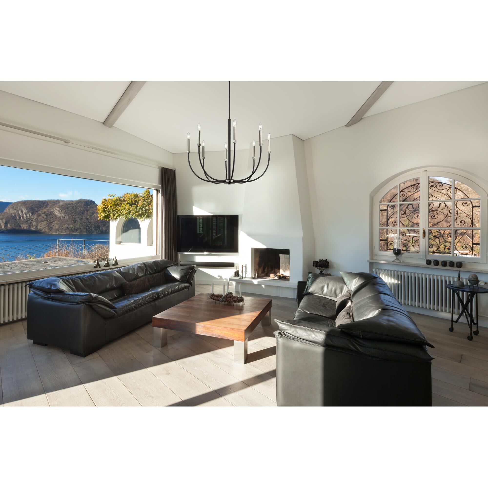 Shown in Matte Black + Brushed Nickel finish and --- glass and --- shade