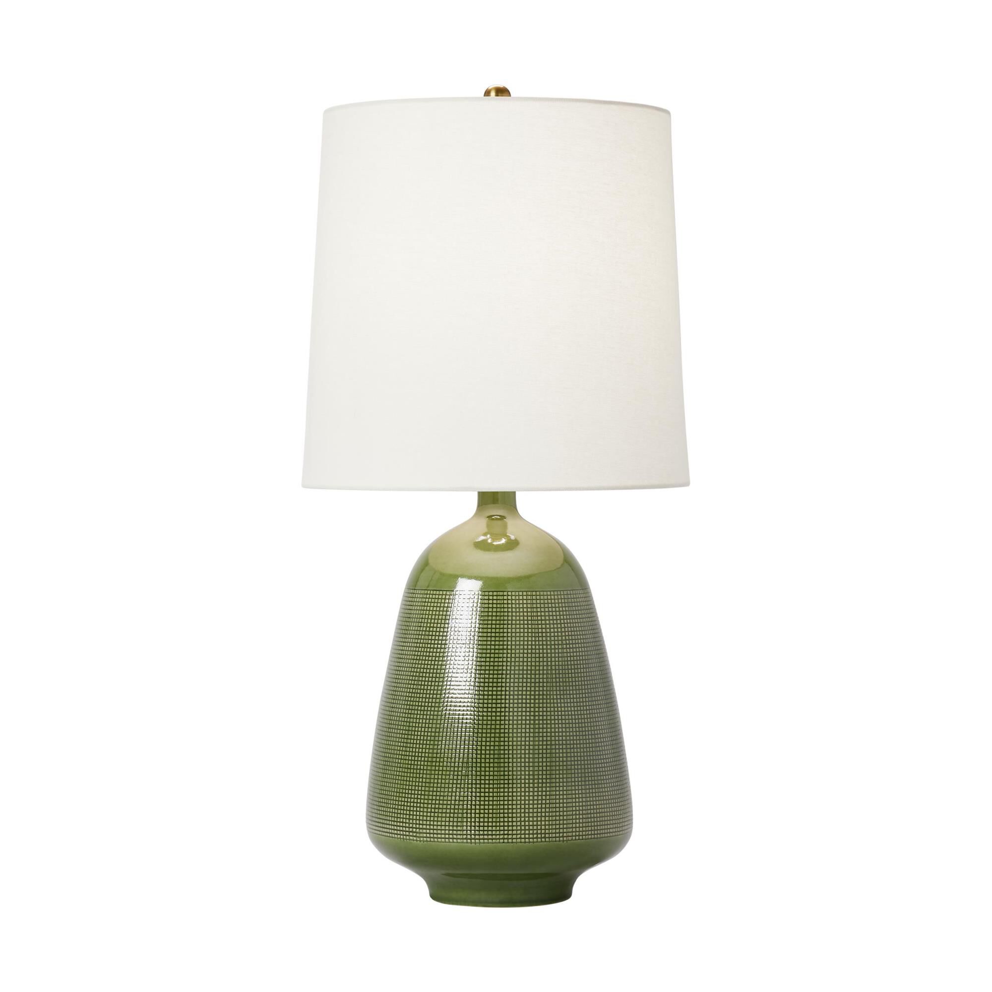 Shown in Green finish and White Linen Fabric shade