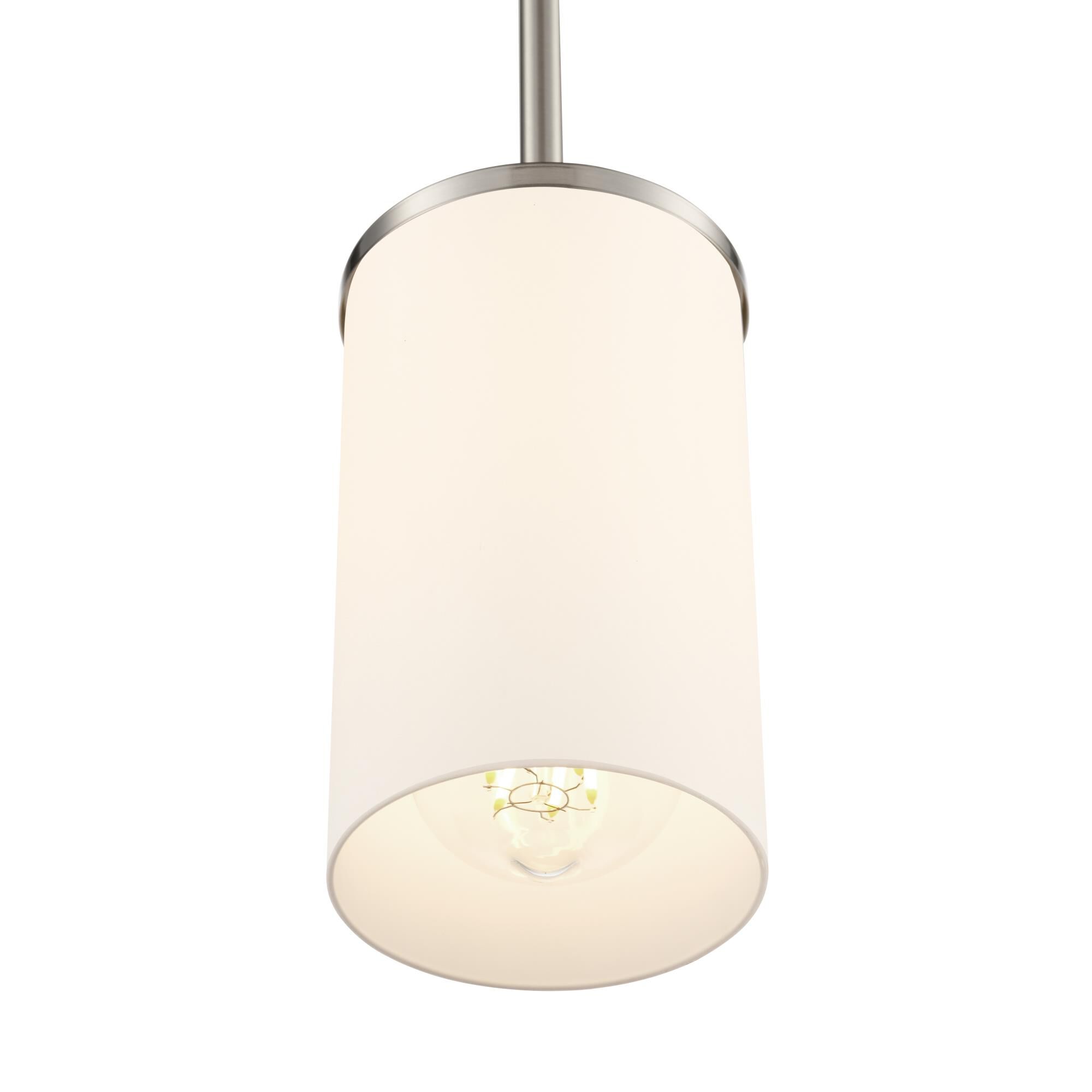 Shown in Brushed Nickel finish and Etched White glass