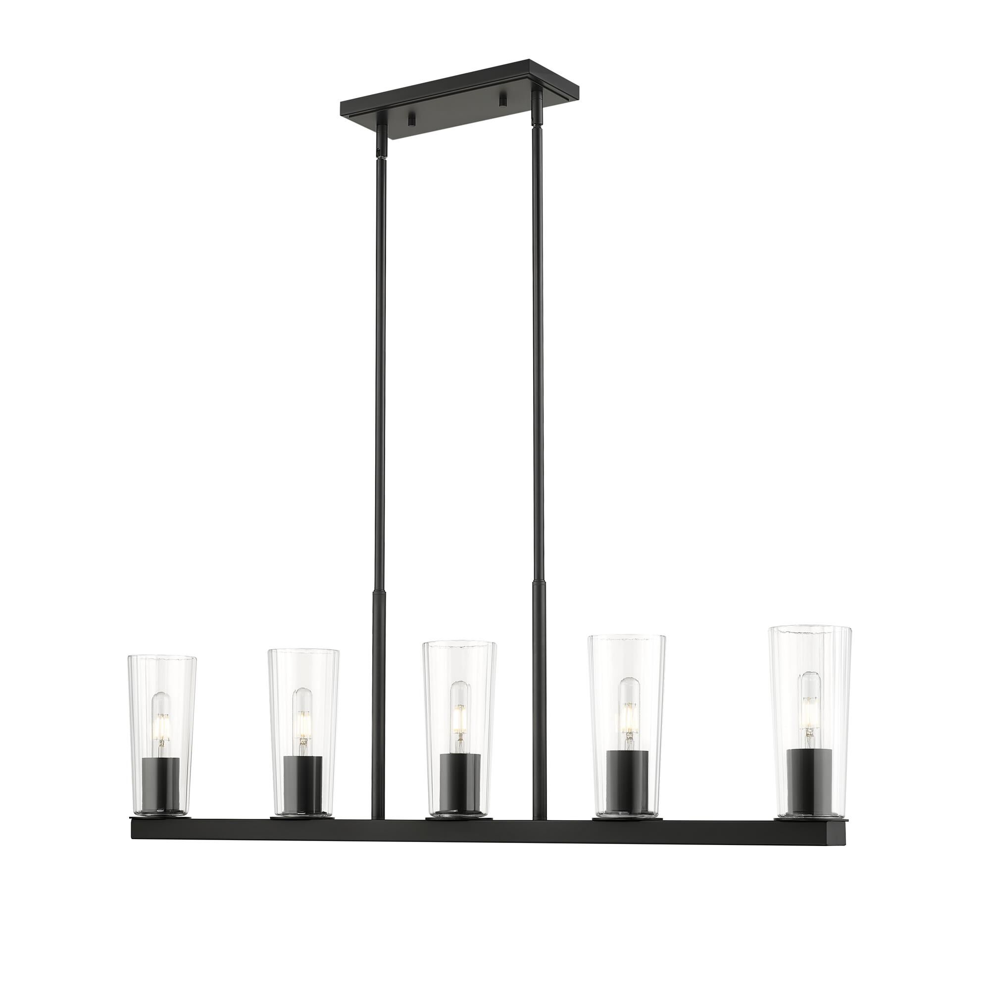 Shown in Matte Black finish and Clear glass and Clear shade