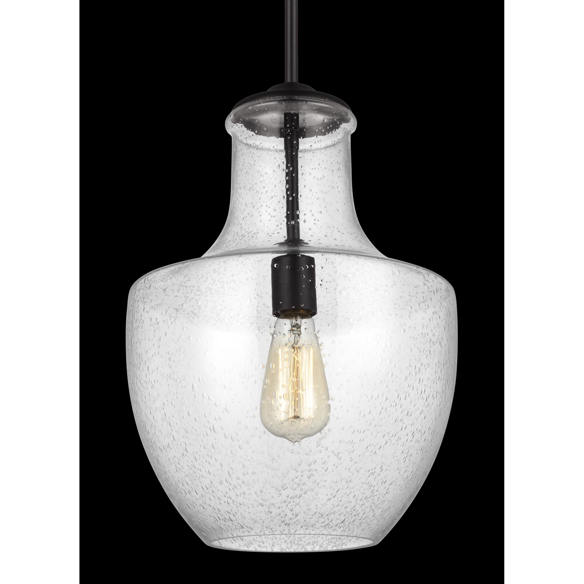 Shown in Oil Rubbed Bronze finish and Clear Seeded glass