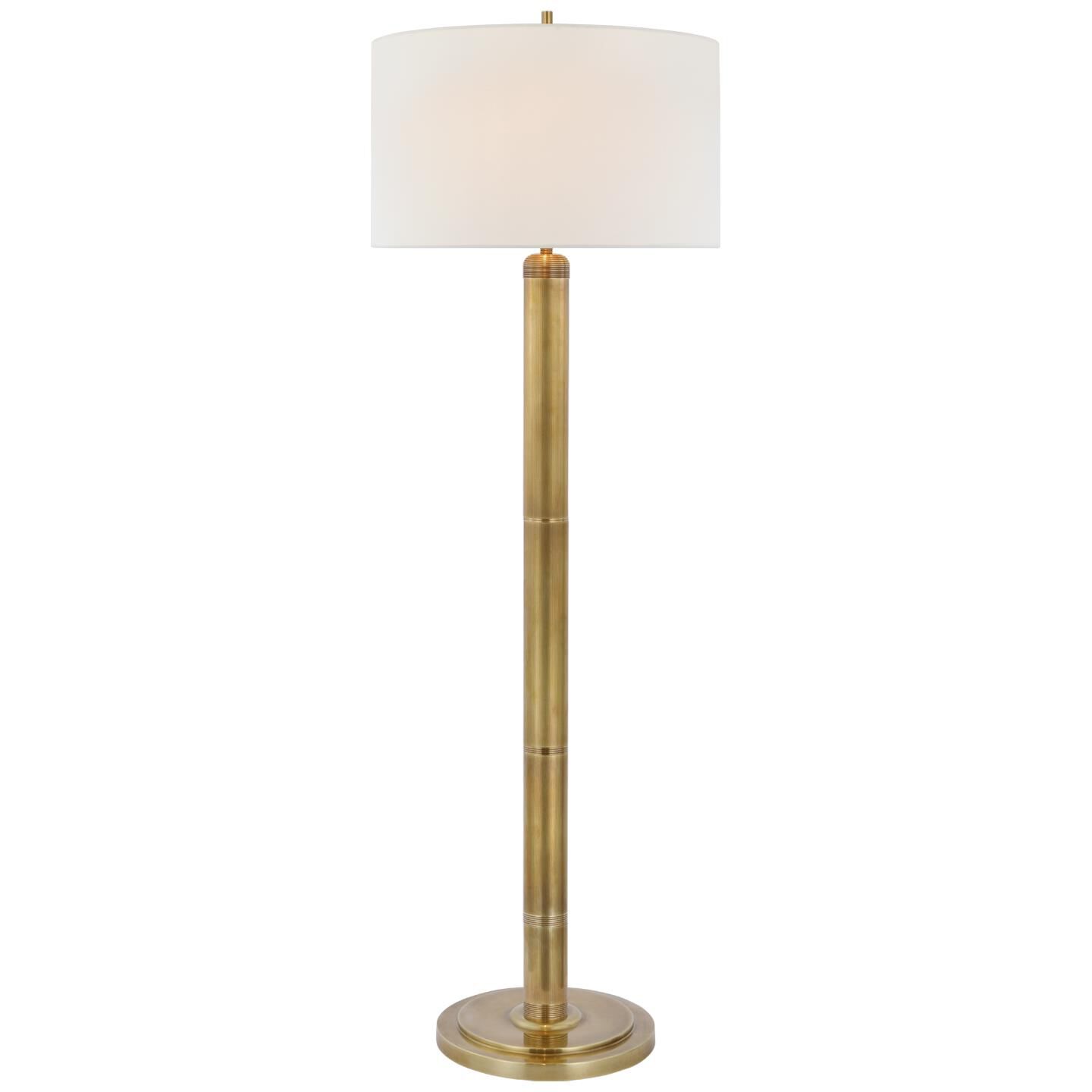 Shown in Hand-Rubbed Antique Brass finish and Linen shade