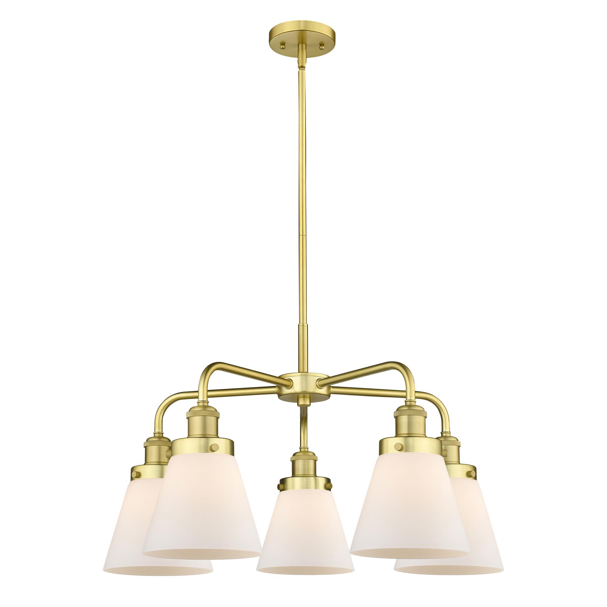 Shown in Satin Gold finish and Matte White glass