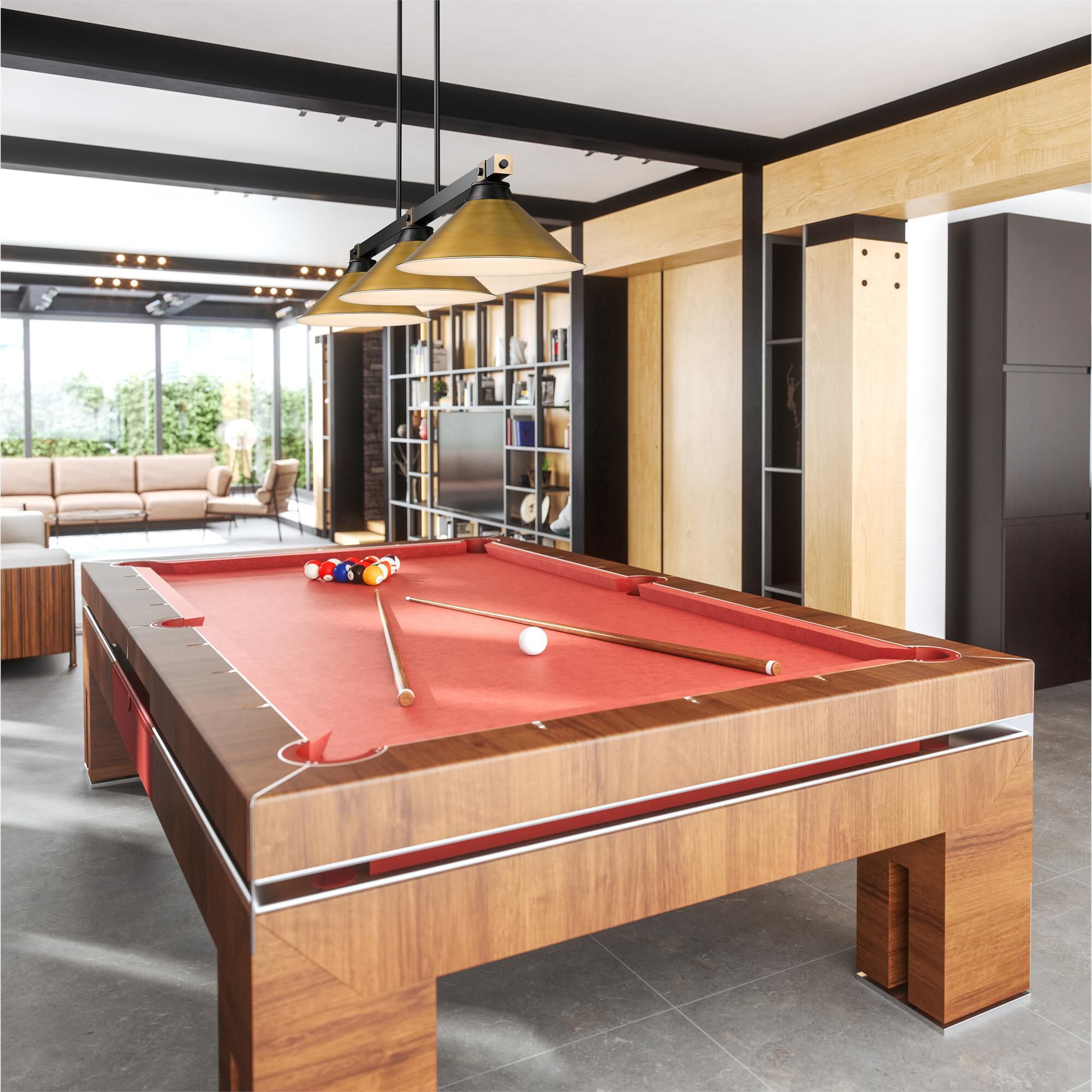 Shown in Matte Black + Rubbed Brass finish and Rubbed Brass glass and Rubbed Brass shade