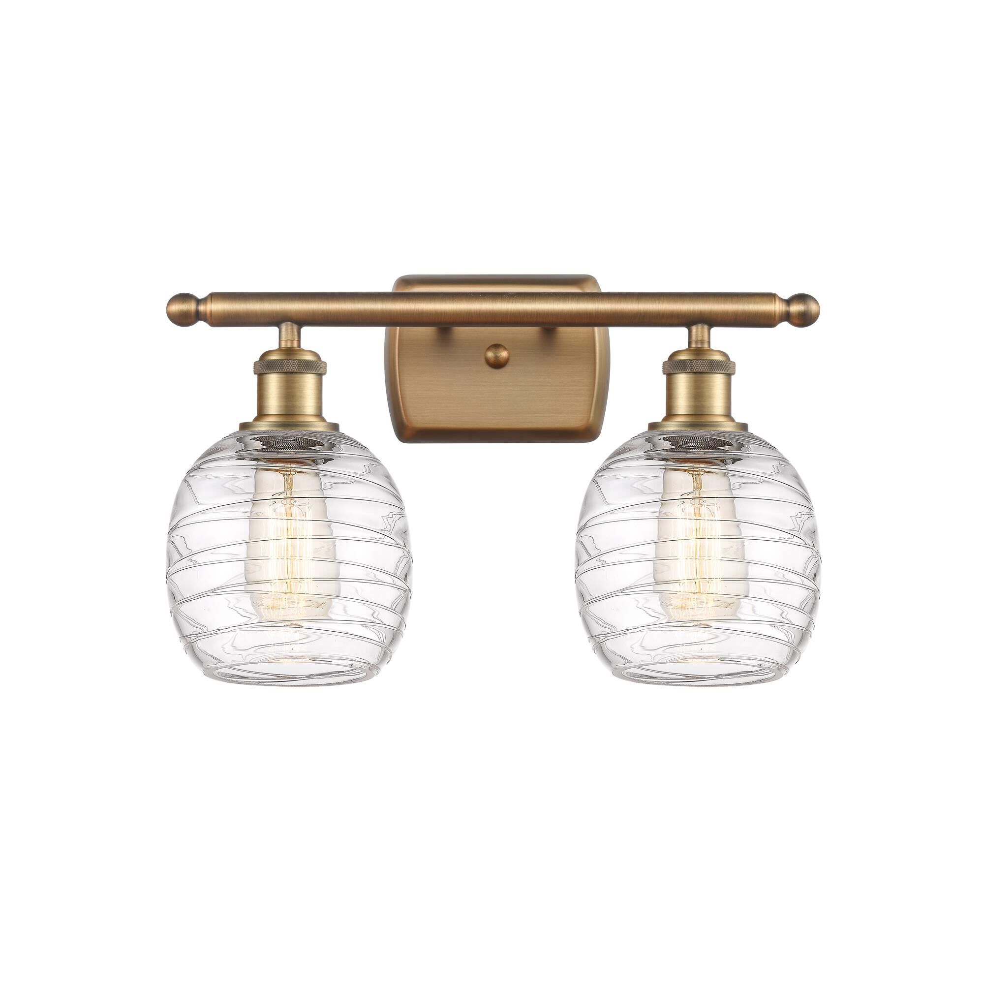 Shown in Brushed Brass finish and Deco Swirl glass