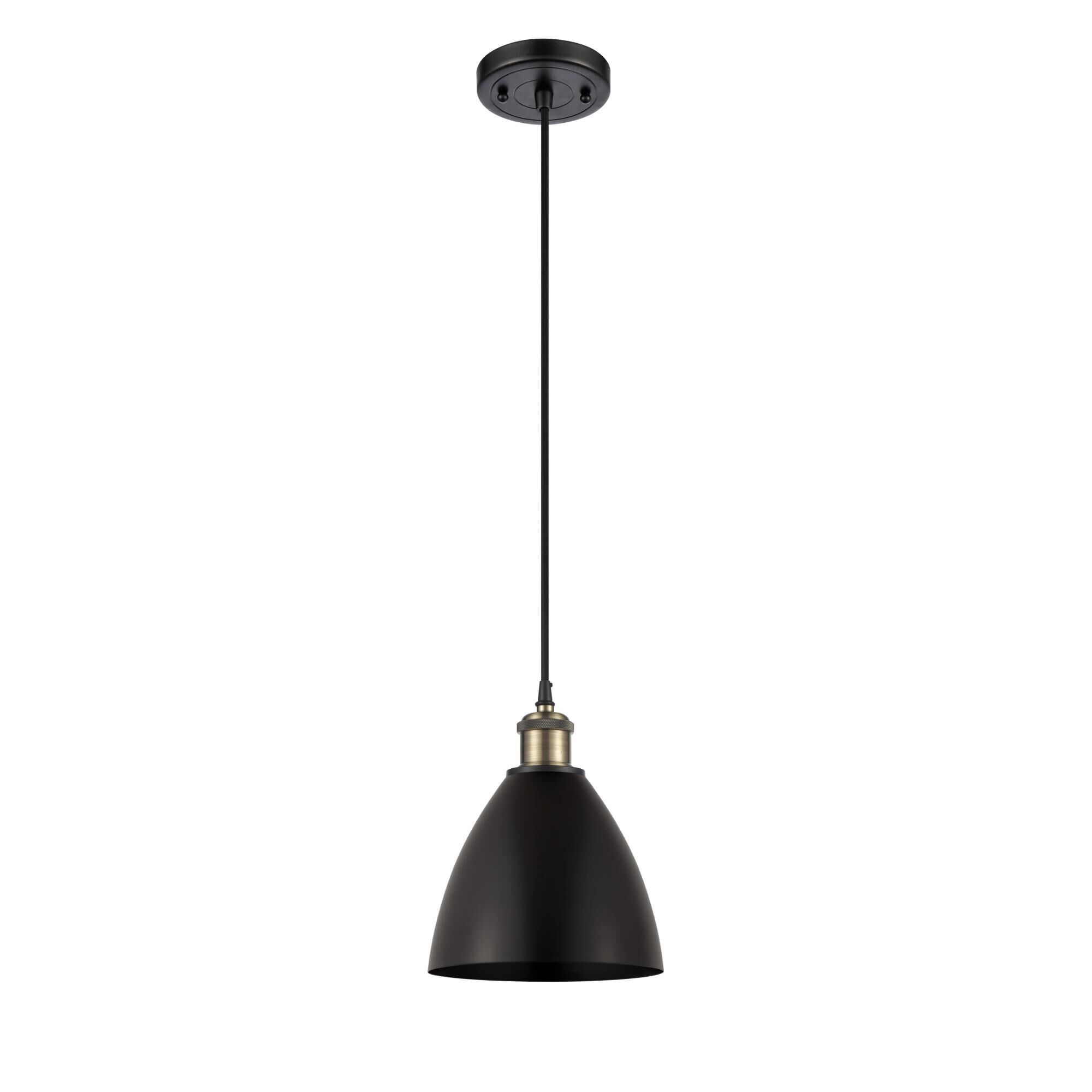 Shown in Black Antique Brass finish and Matte Black Ballston Dome shade