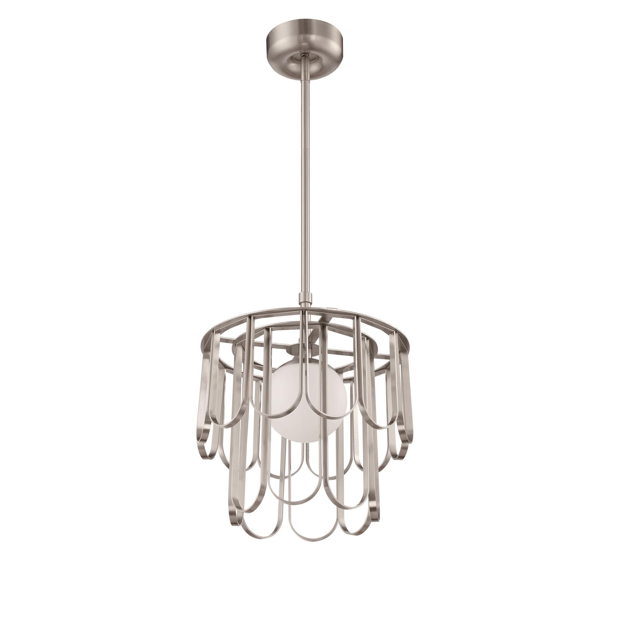 Shown in Brushed Polished Nickel finish and White Frosted glass and Glass shade