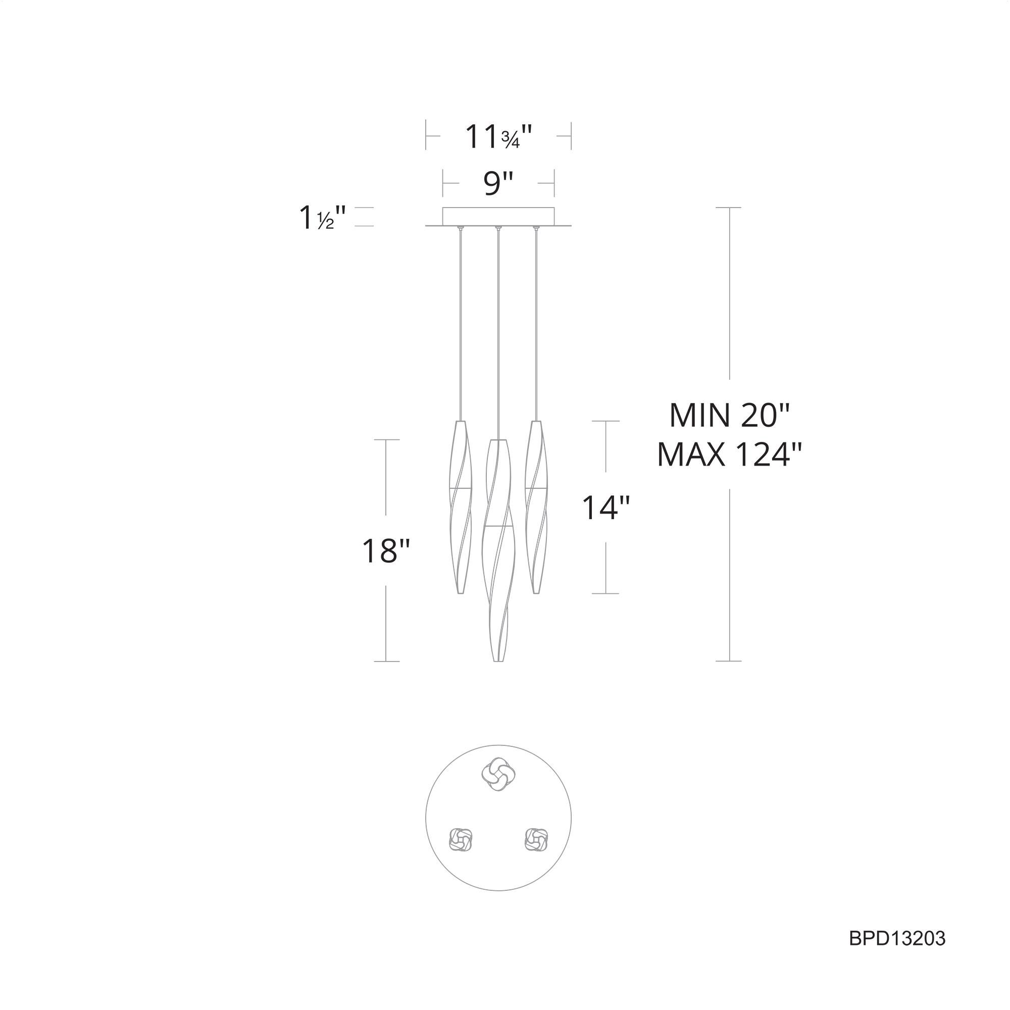 Kindjal 11 Inch 3 Light LED Multi Light Pendant by Schonbek Beyond