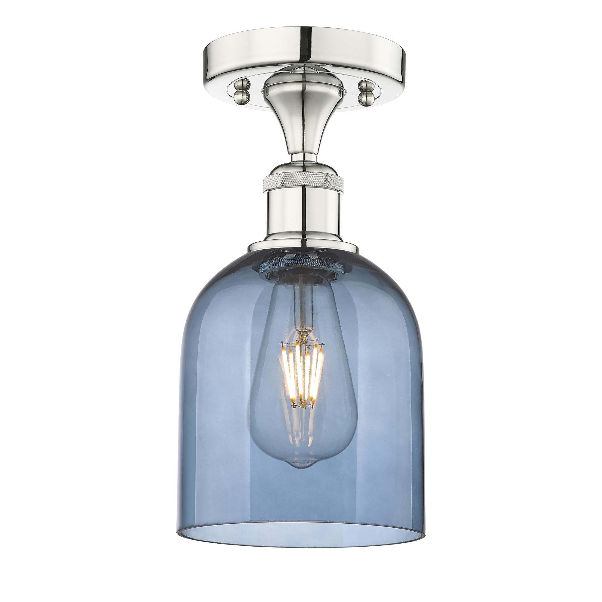 Shown in Polished Nickel finish and Princess Blue glass