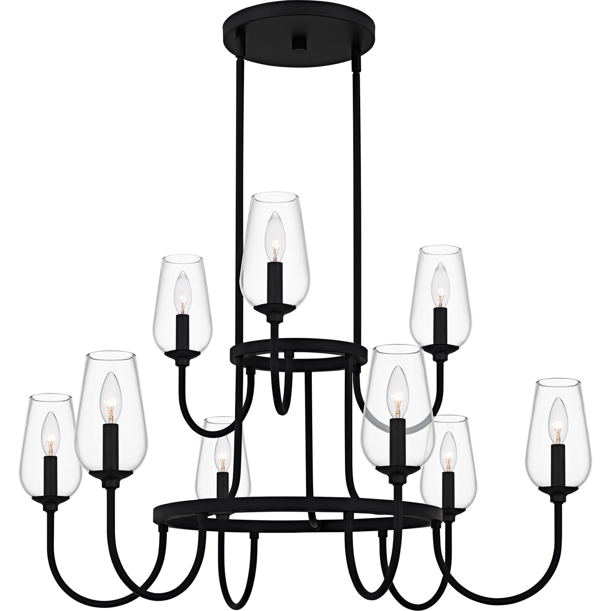 Shown in Matte Black finish and Clear Glass shade
