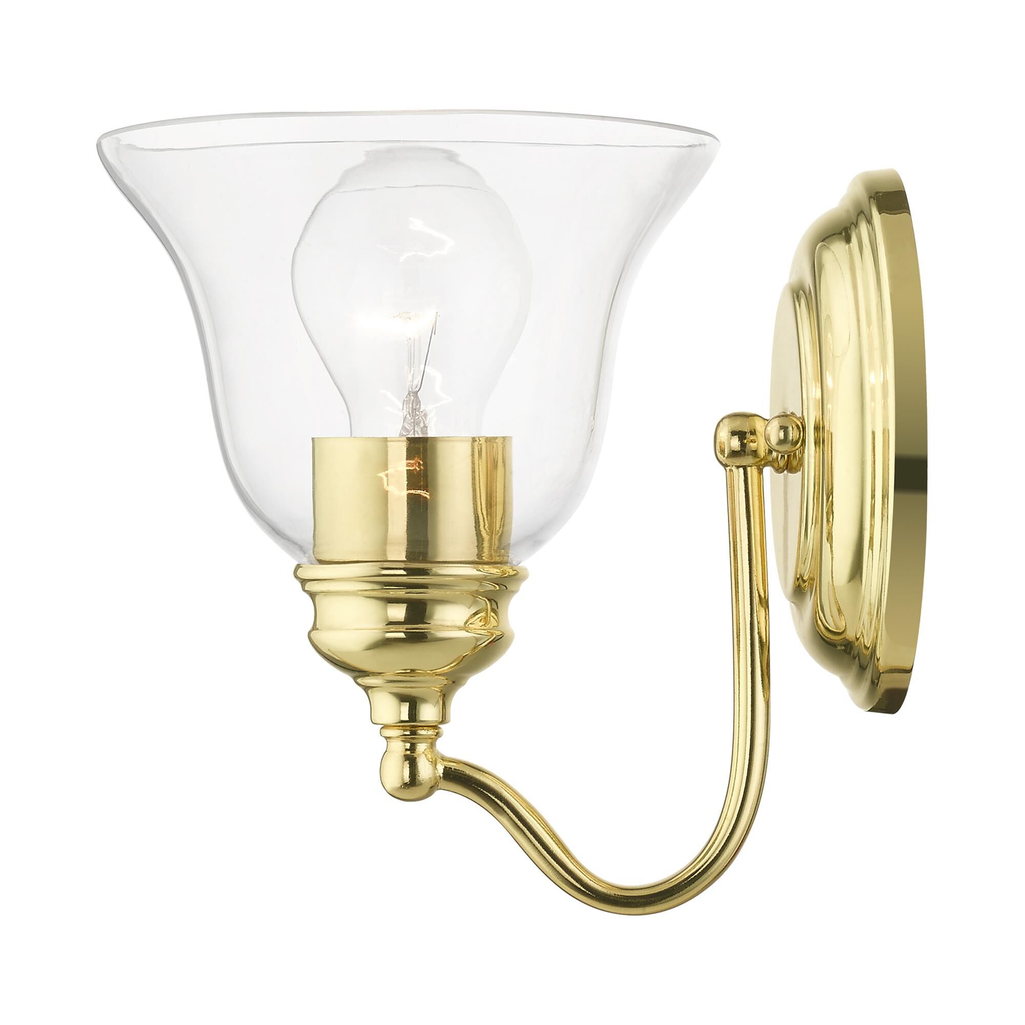 Shown in Polished Brass finish and Hand Blown Clear glass