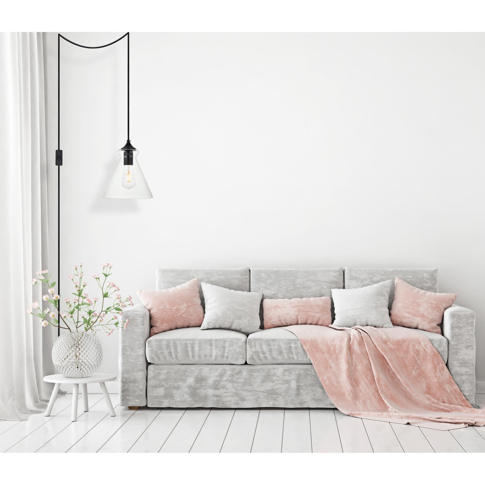 Shown in Black finish and Clear glass