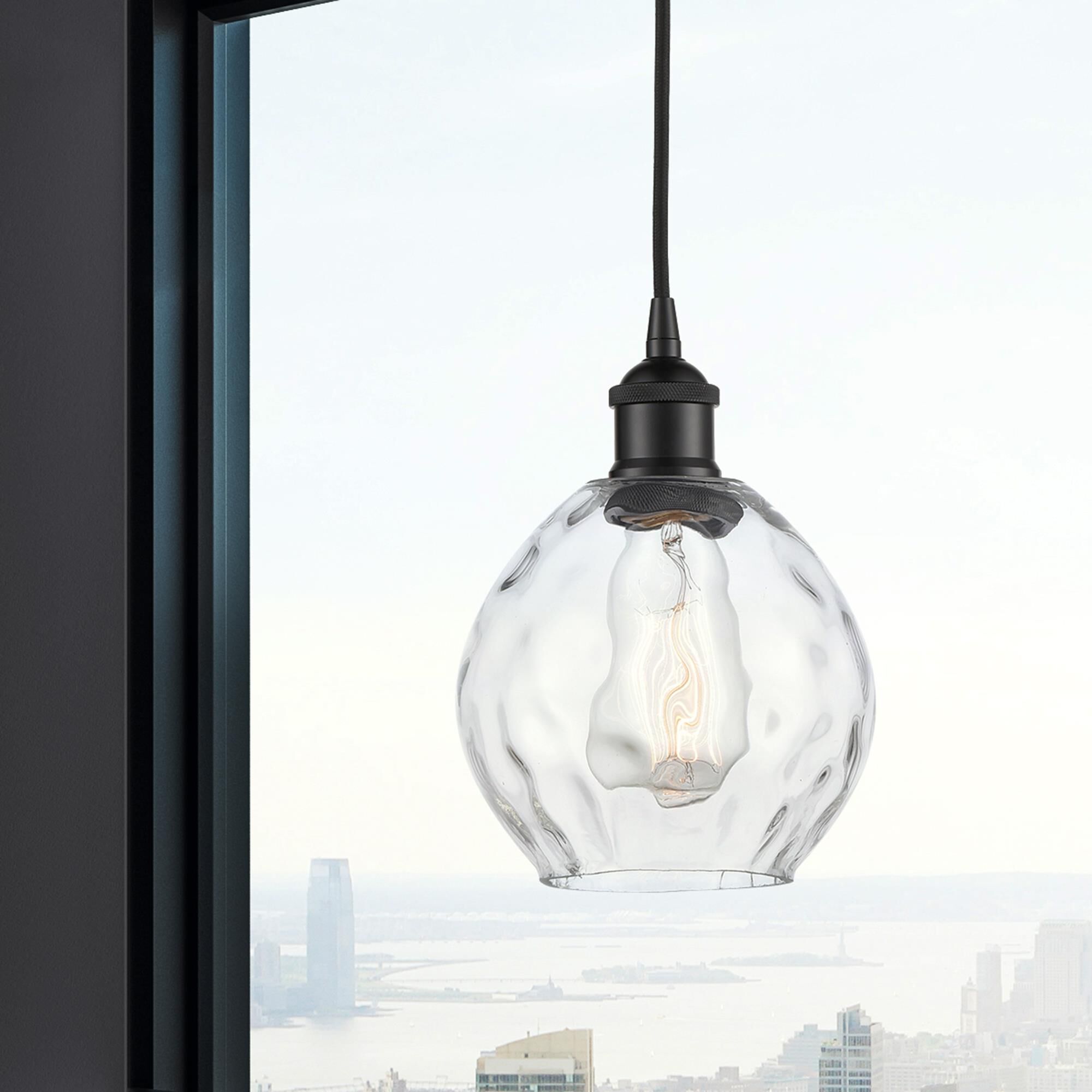 Shown in Matte Black finish and Clear Small Waverly glass