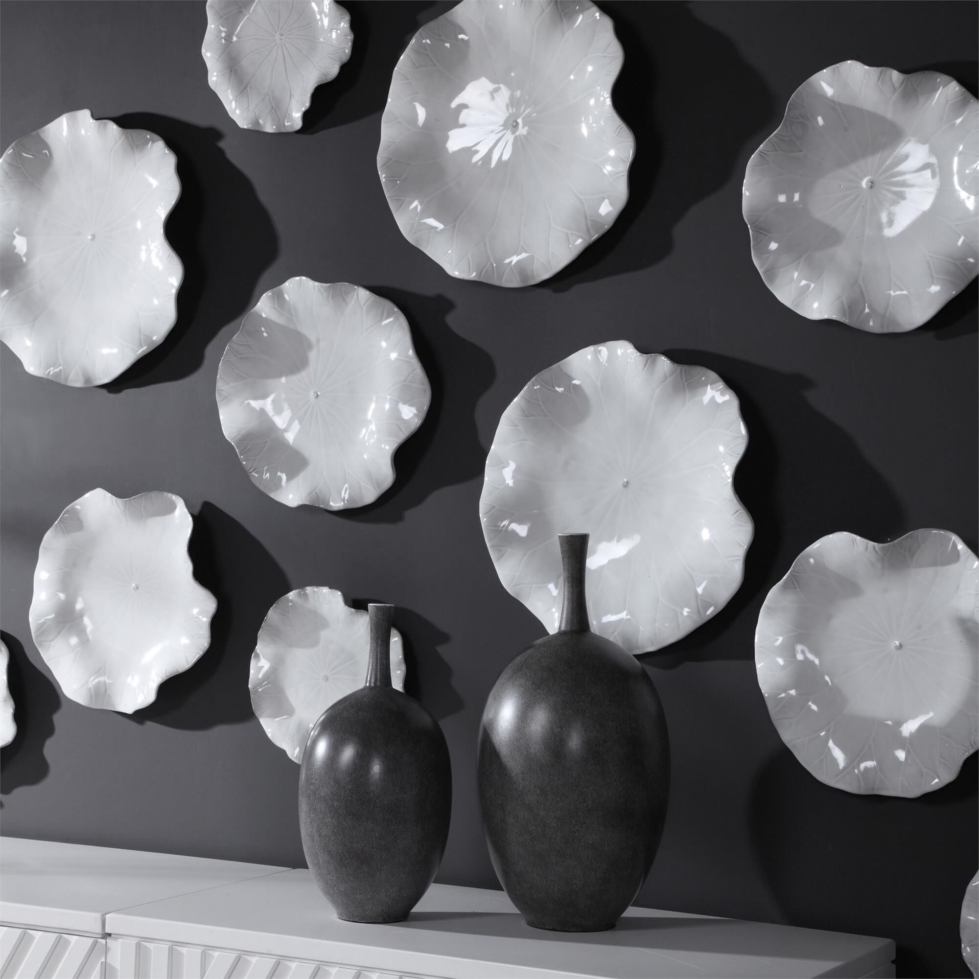 Shown in A Trio Of Ceramic Flowers With Detailed Veining, Glazed In A Fresh White Tone. May Be Hung On Wall O finish