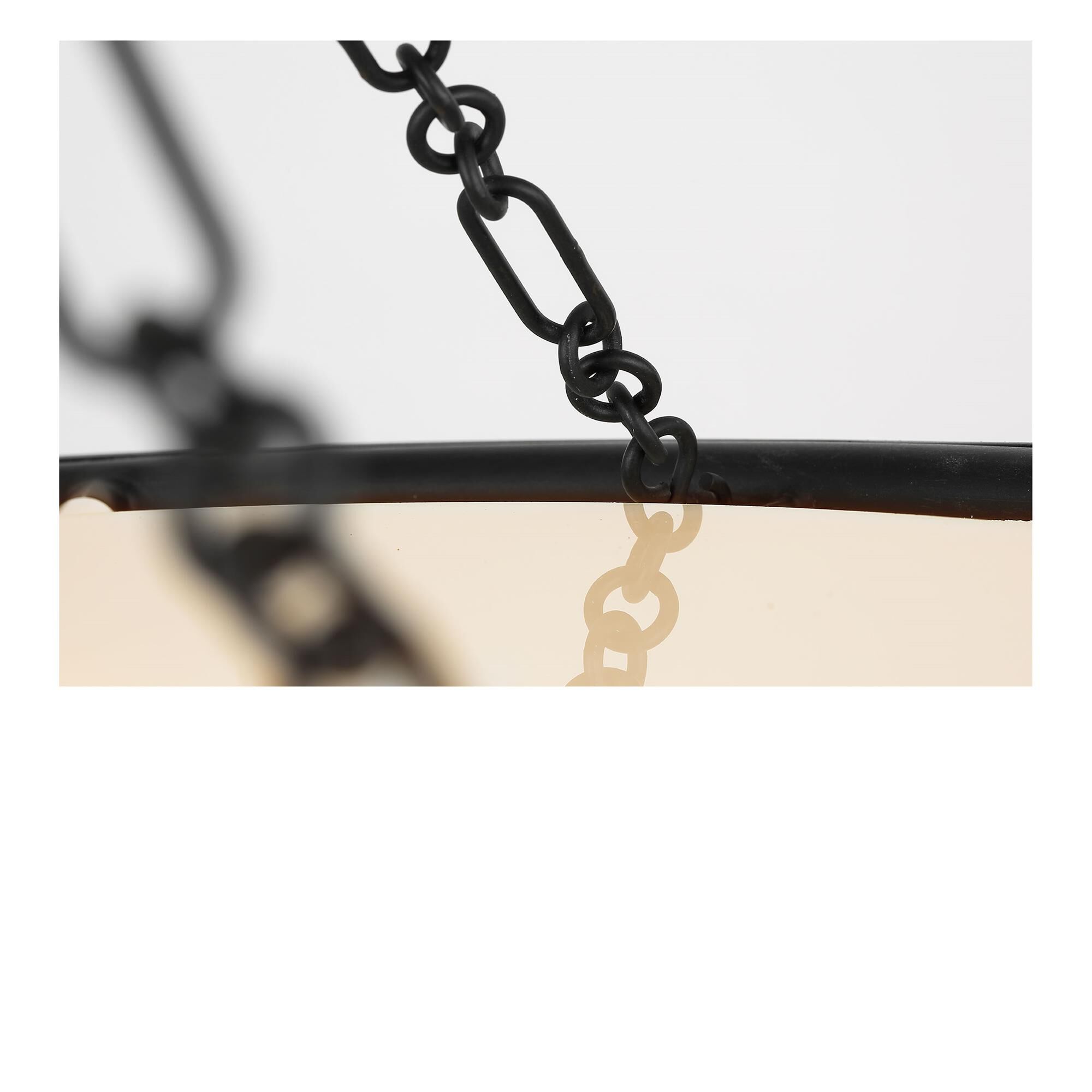 Shown in Aged Iron finish and Silk Screen White Inside, Clear Outside shade