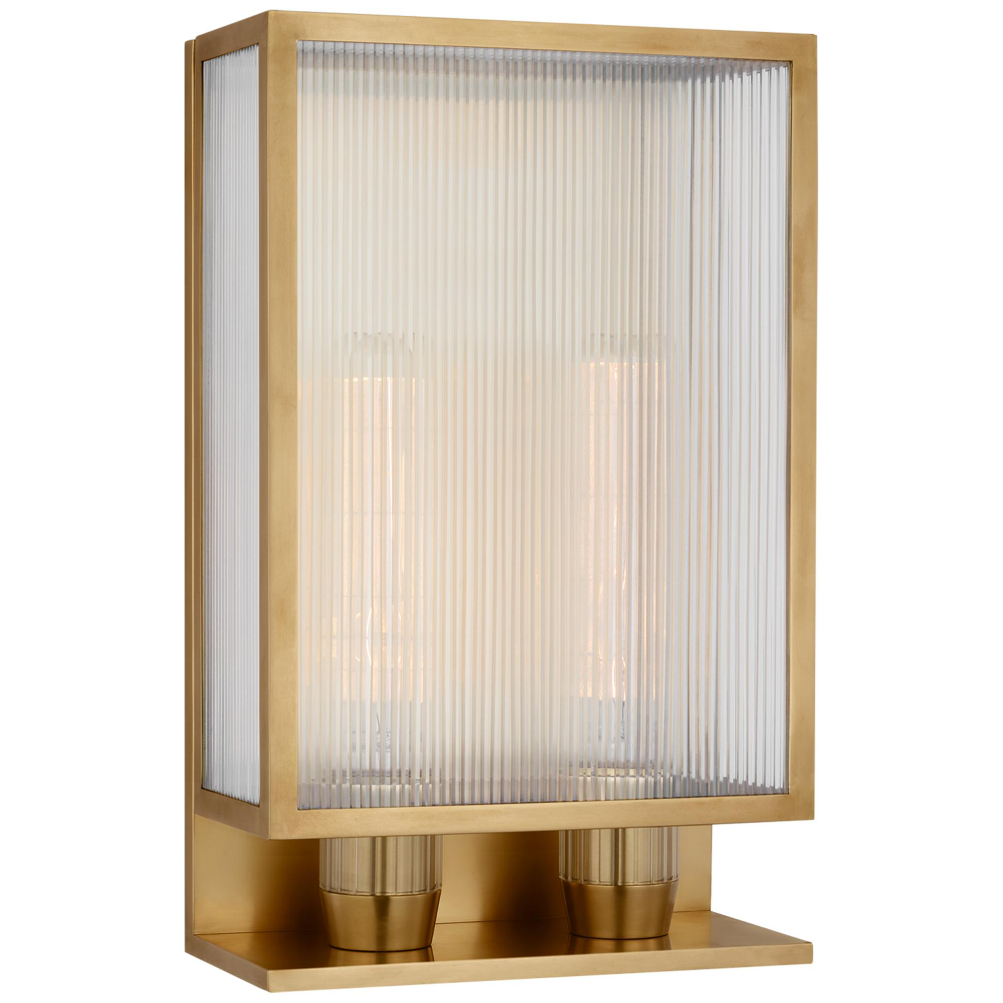 Shown in Soft Brass finish and Clear Ribbed glass