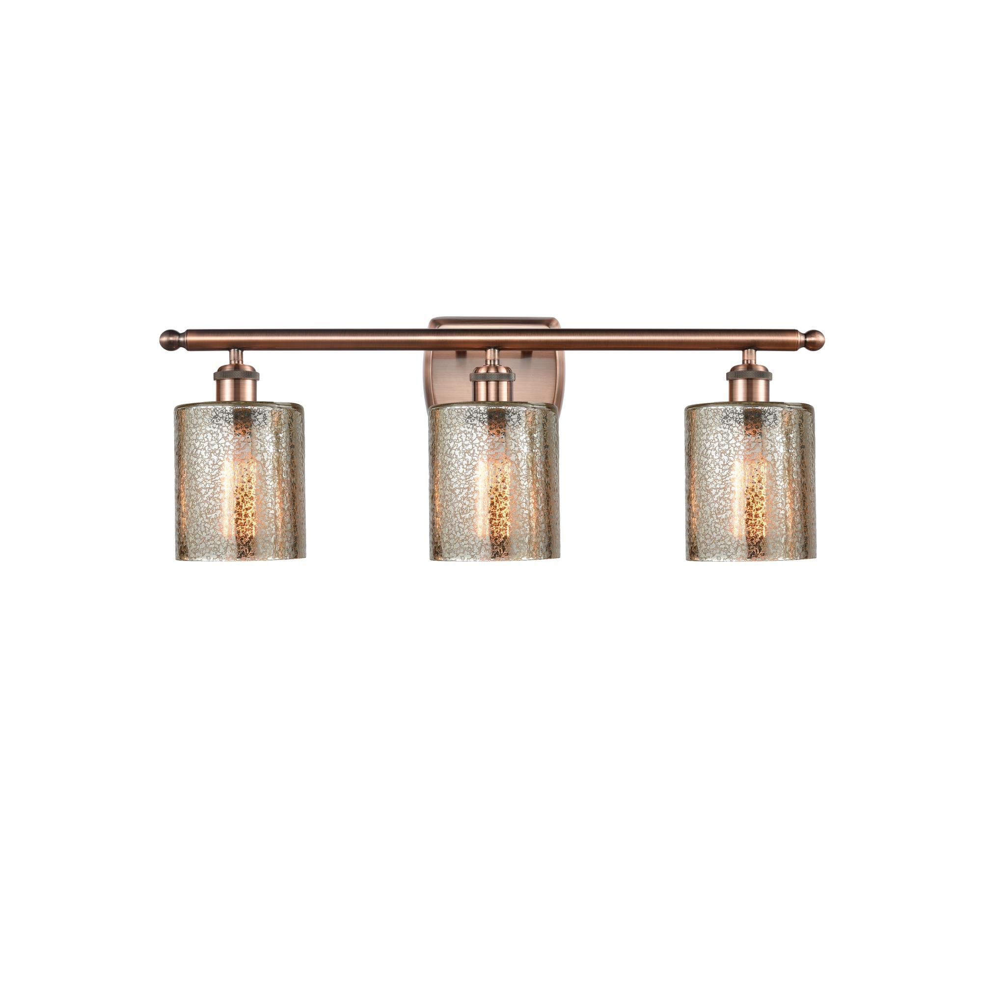 Shown in Antique Copper finish and Drum glass and Glass shade and Polished Chrome accent