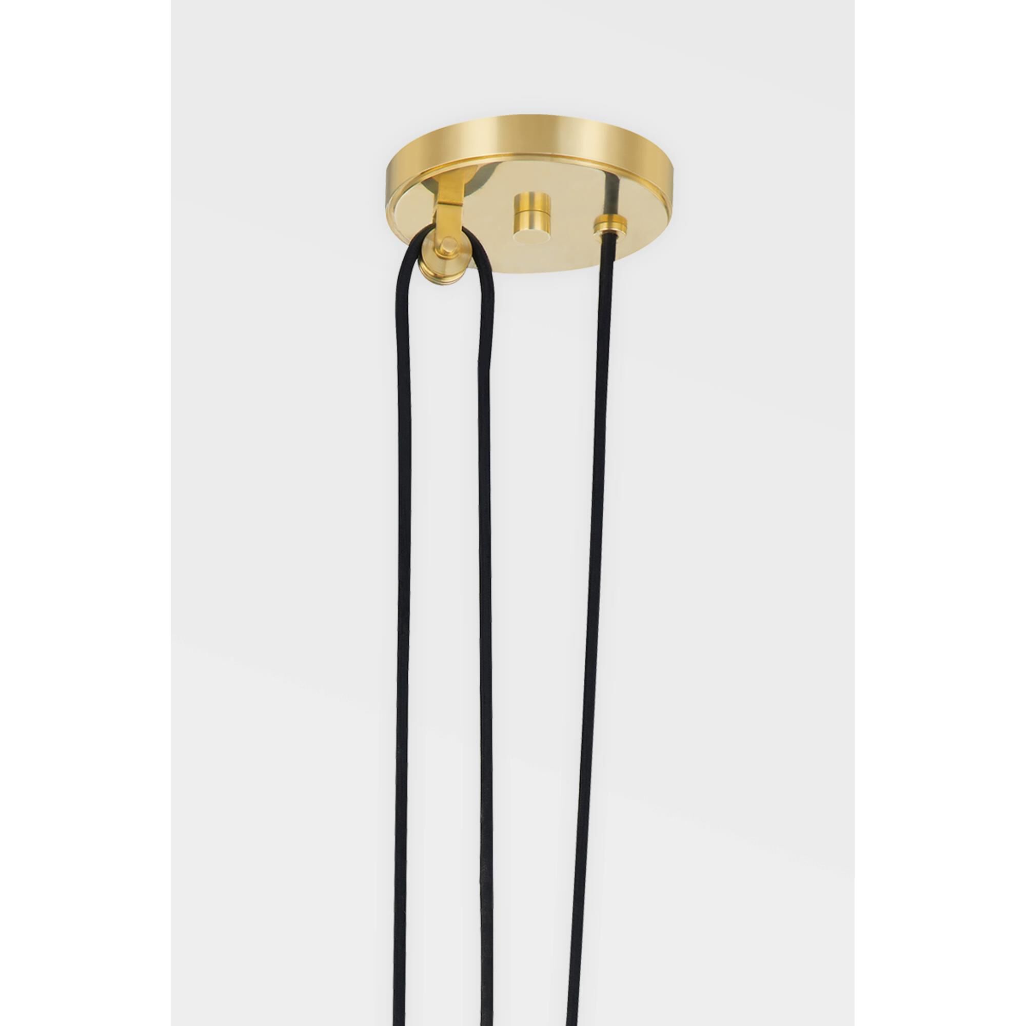 Shown in Aged Brass finish and Glass shade