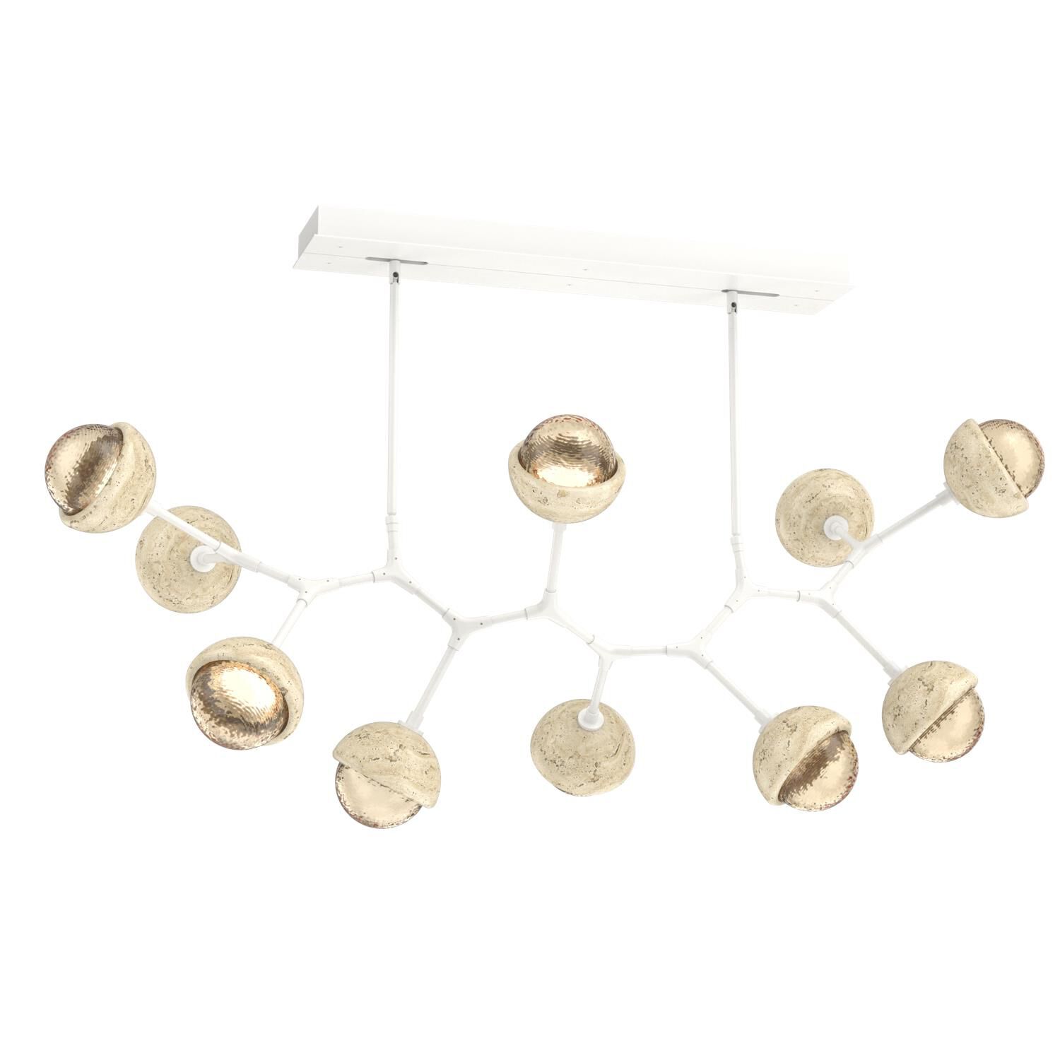Shown in Salt White finish and Amber glass and Travertine Stone accent