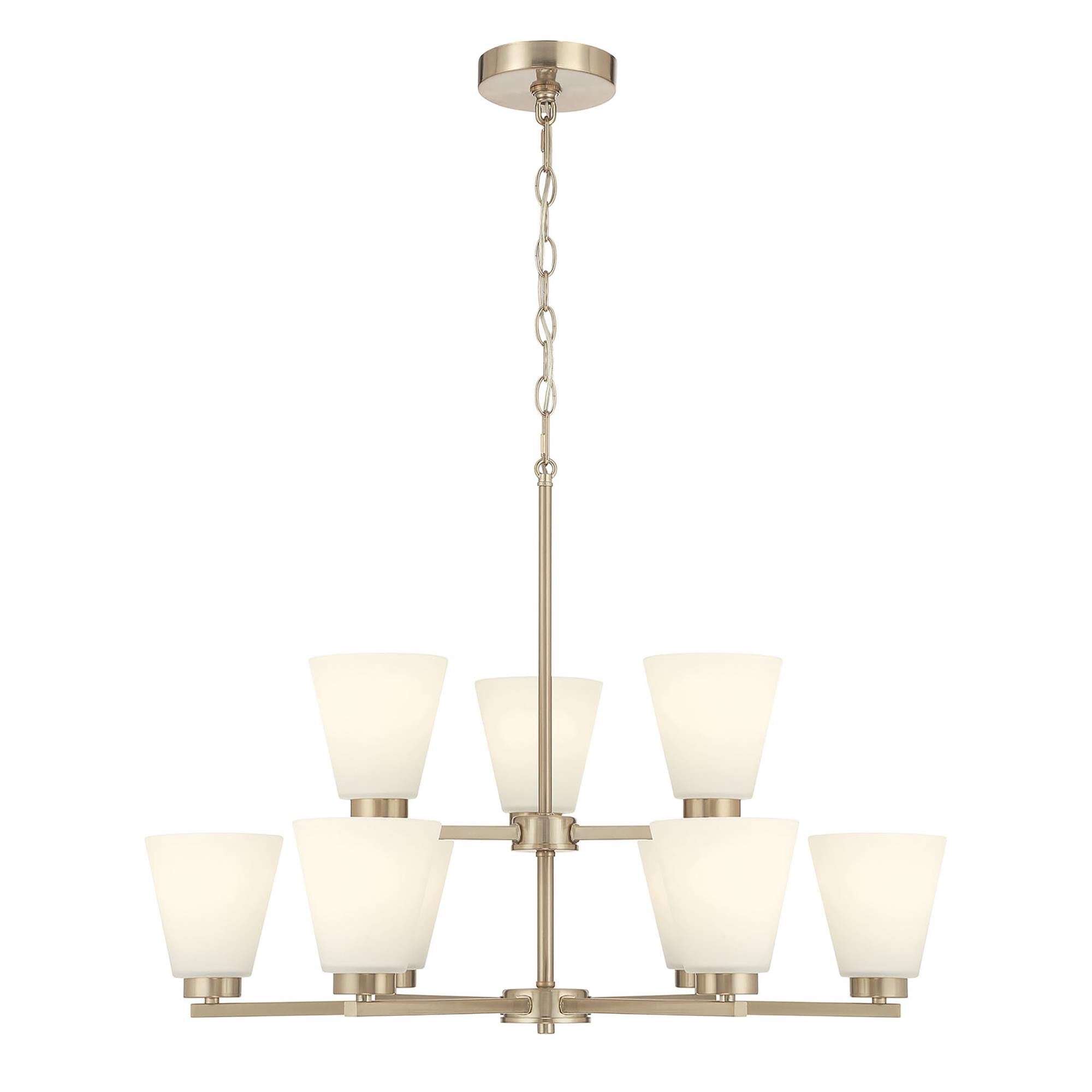 Shown in Modern Gold finish and White Frosted glass