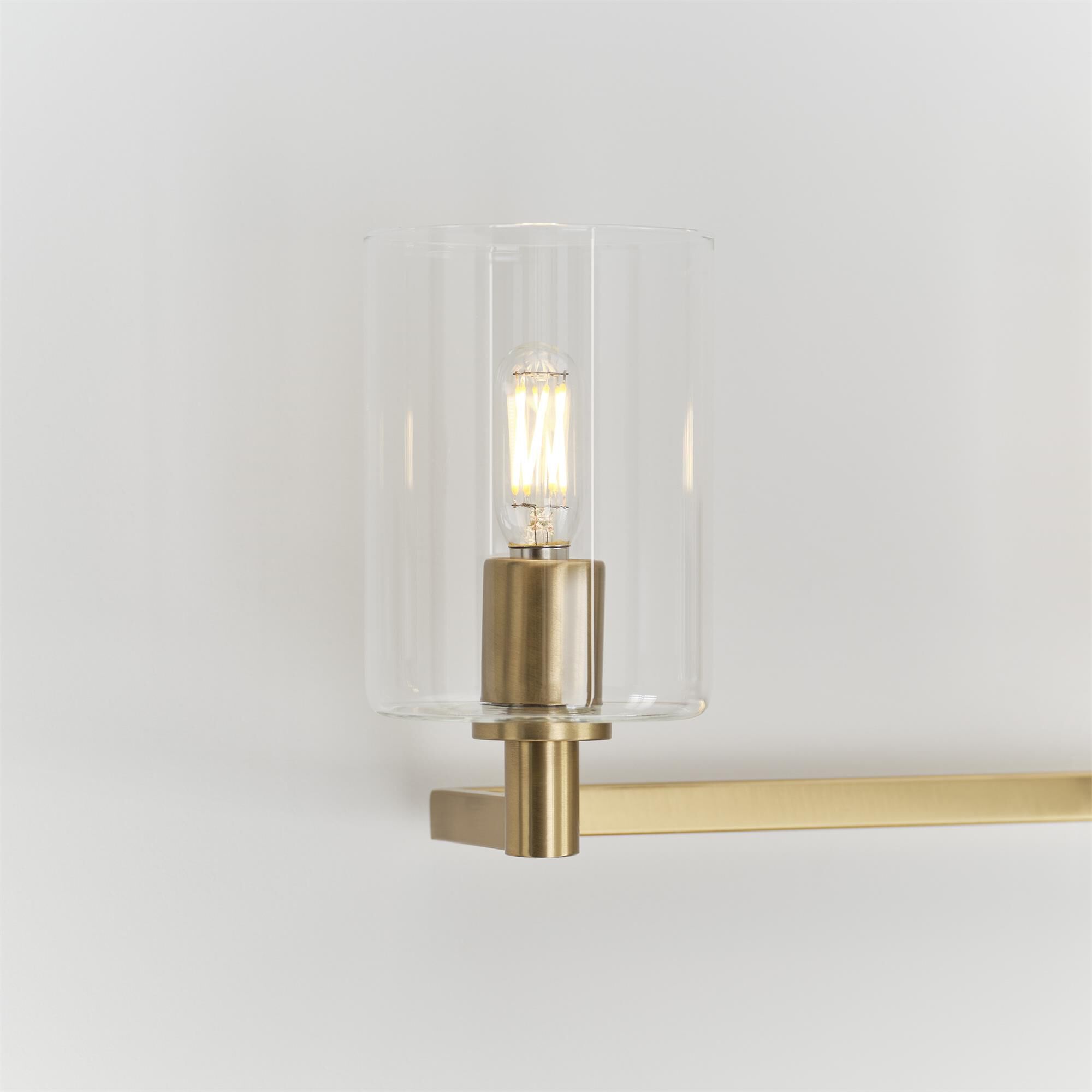 Shown in Satin Brass finish and Clear glass