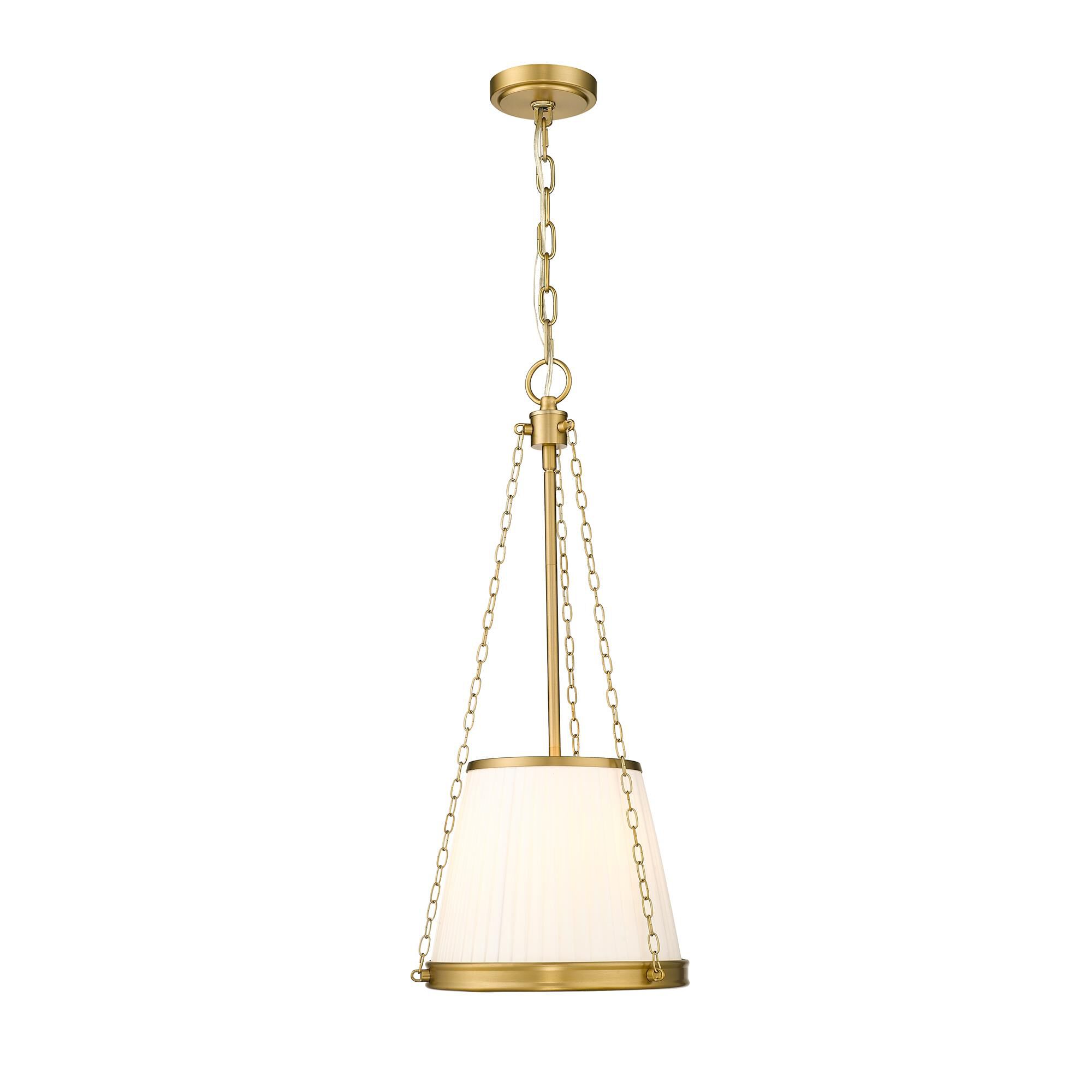 Shown in Modern Gold finish and White glass and White shade