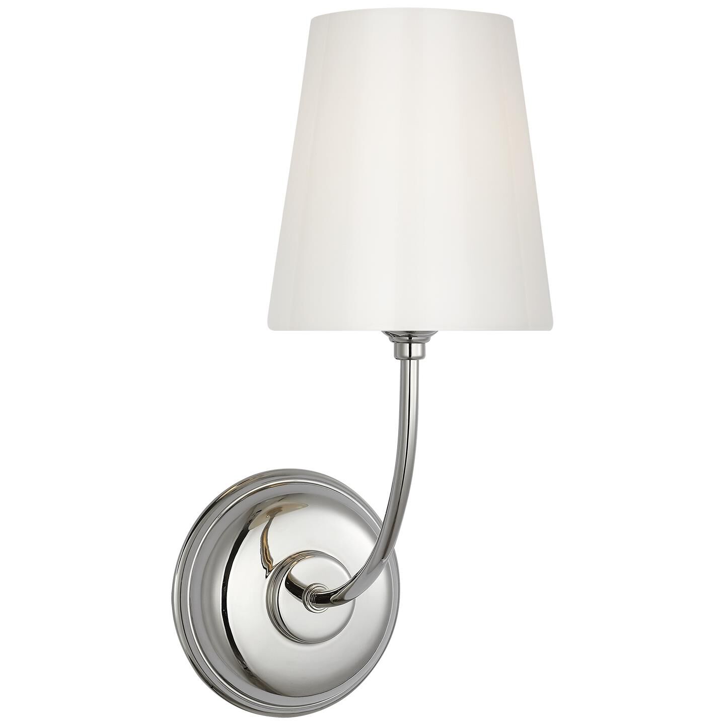 Shown in Polished Nickel finish and White glass