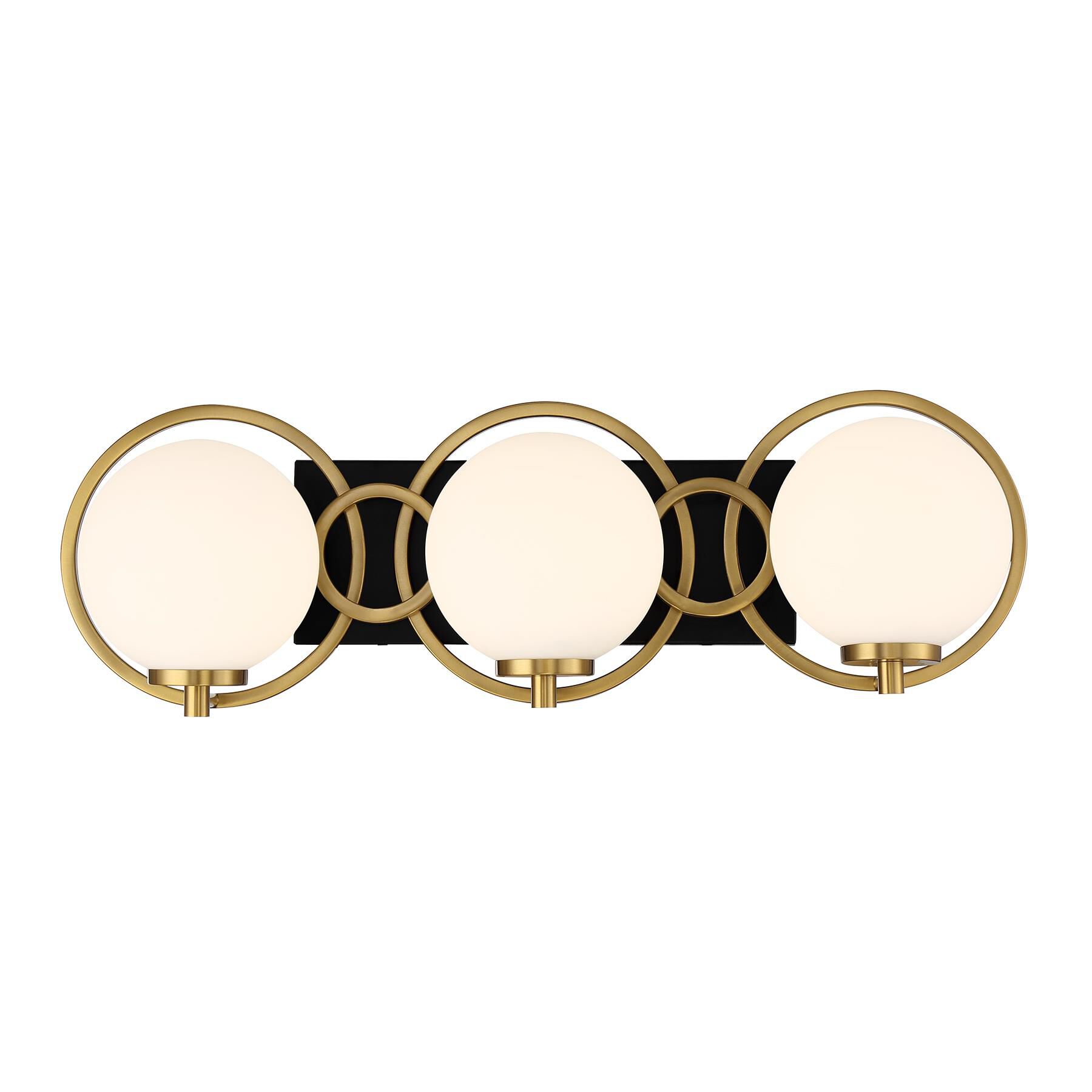 Shown in Matte Black With Warm Brass finish and Soft Frosted glass