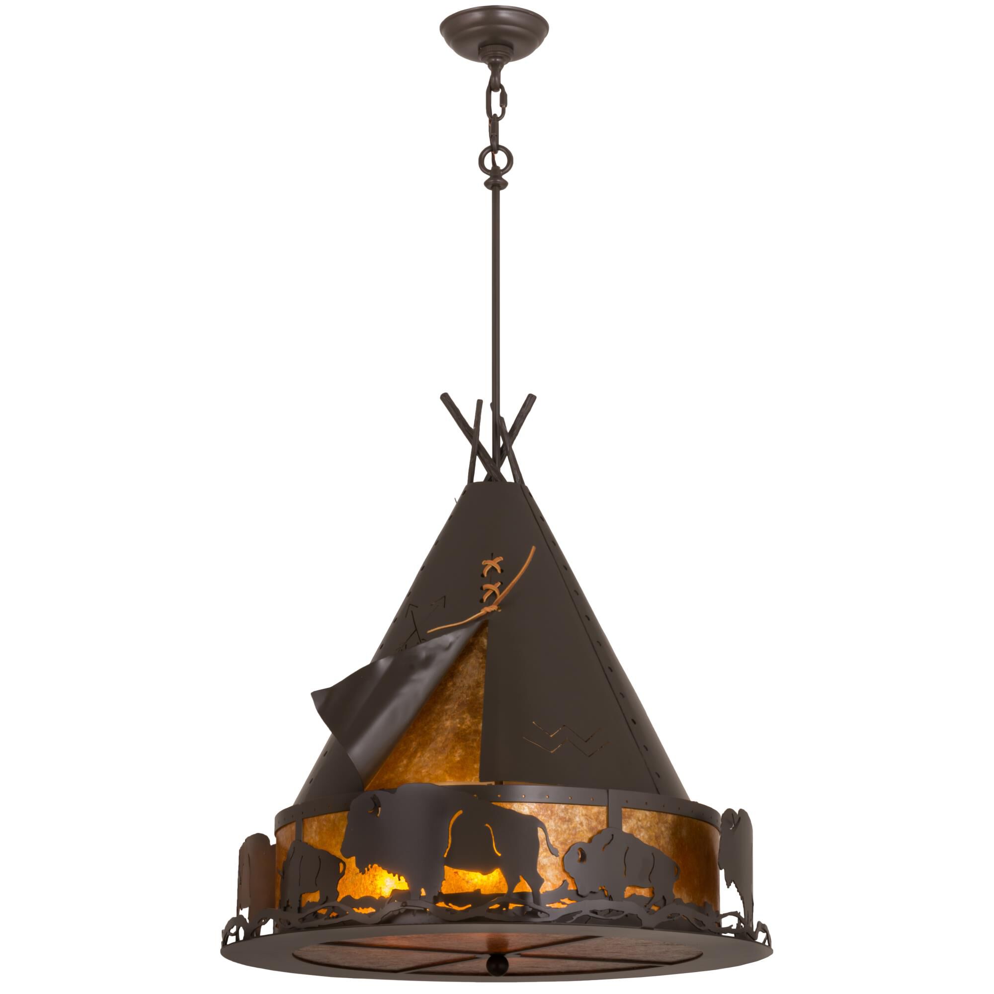 Teepee With Buffalo 24 Inch Large Pendant by Meyda Lighting