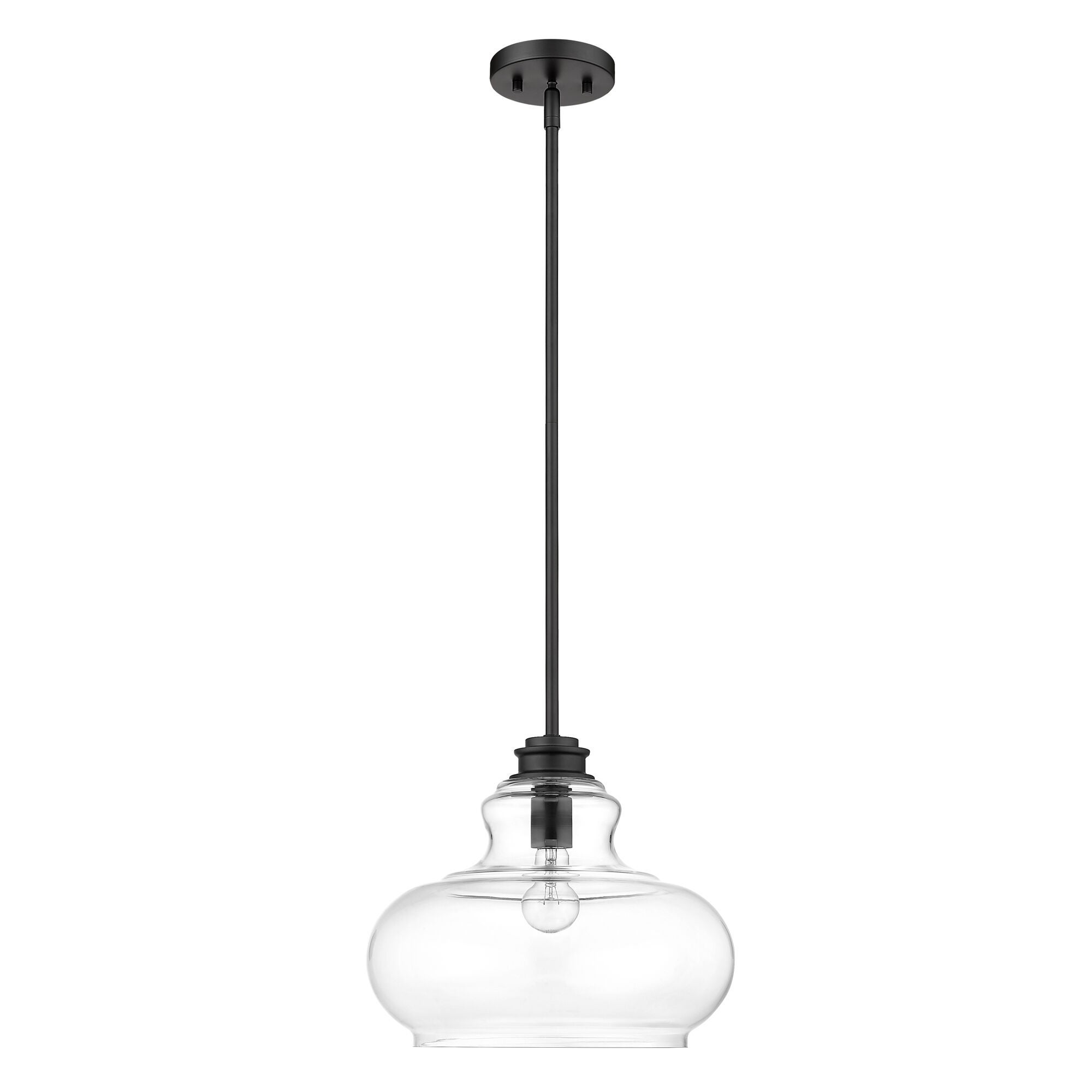 Shown in Matte Black finish and Clear glass and Clear, Urn Shaped Glass Globe shade