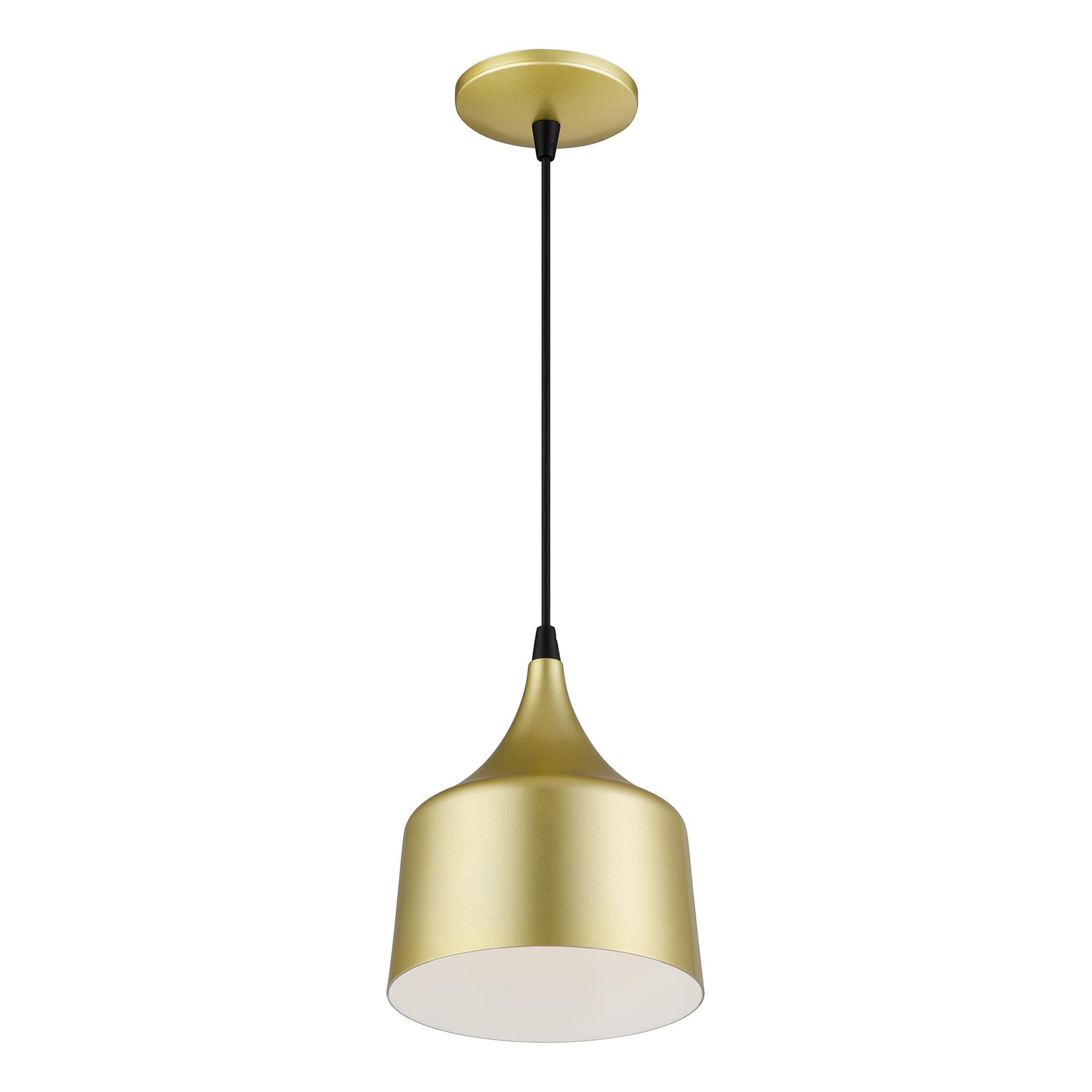Shown in Soft Gold with Black Accents finish and Soft Gold Aluminum with Shiny White Inside shade