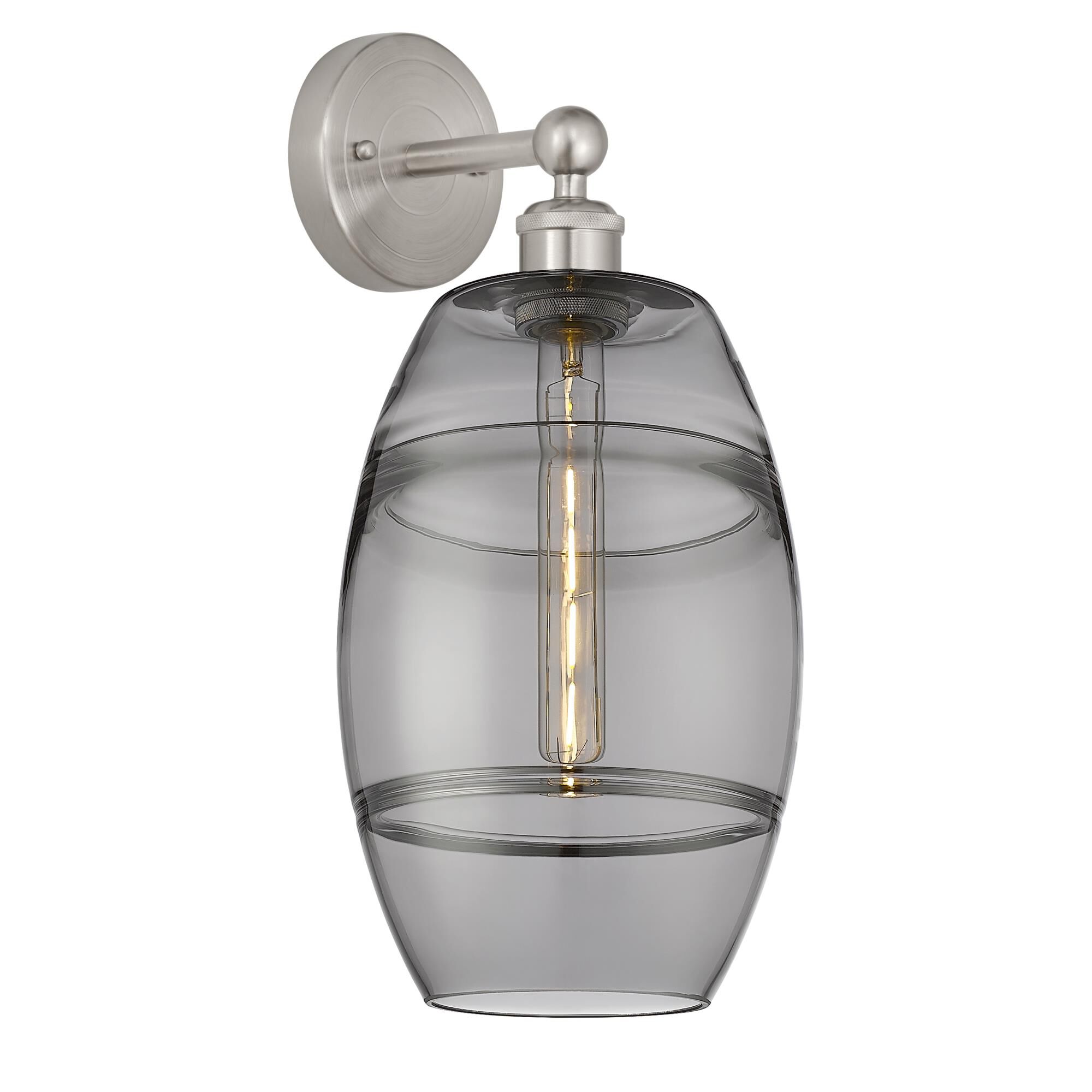 Shown in Satin Nickel finish and Light Smoke glass