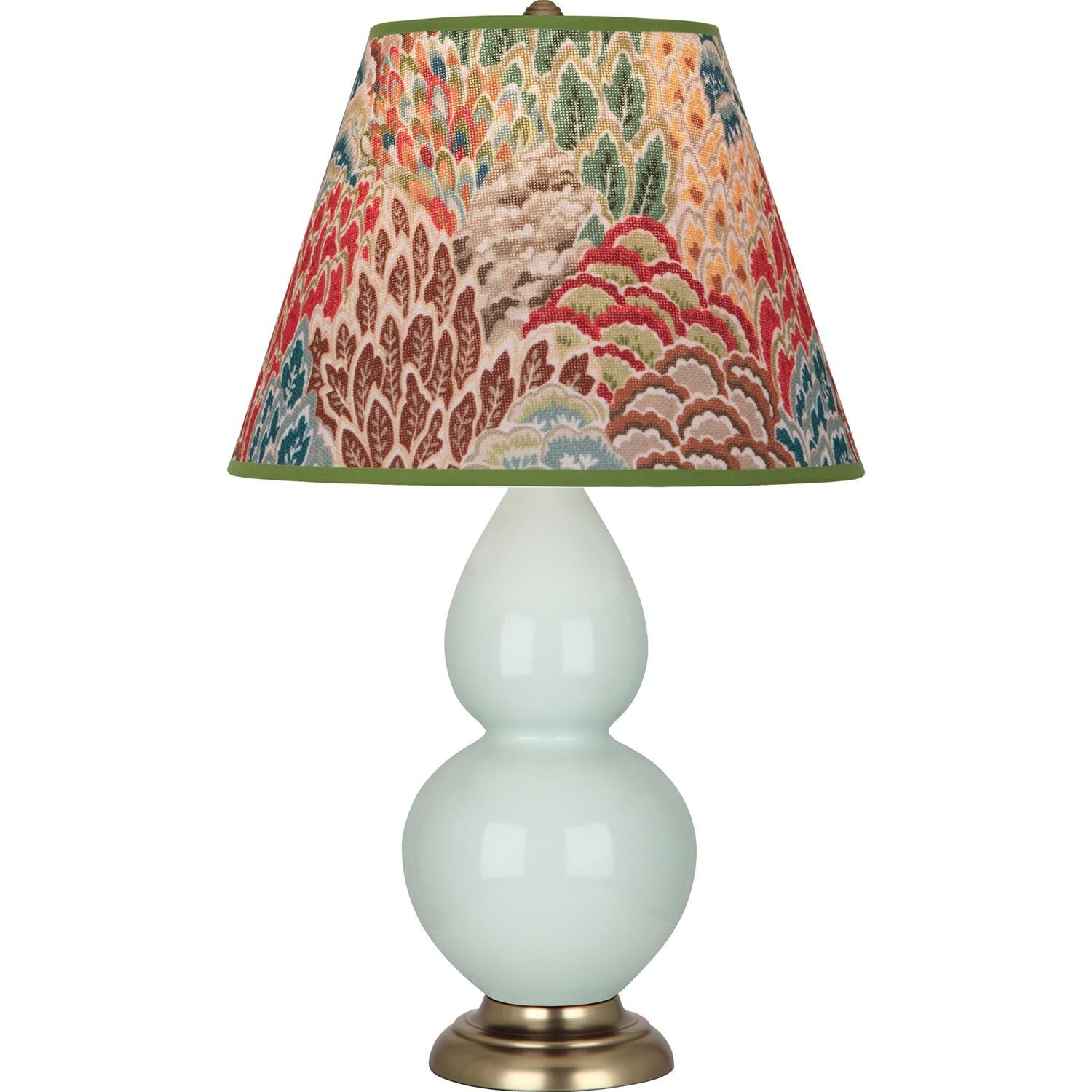 Shown in Celadon finish and Fall Floral shade and Antique Natural Brass accent