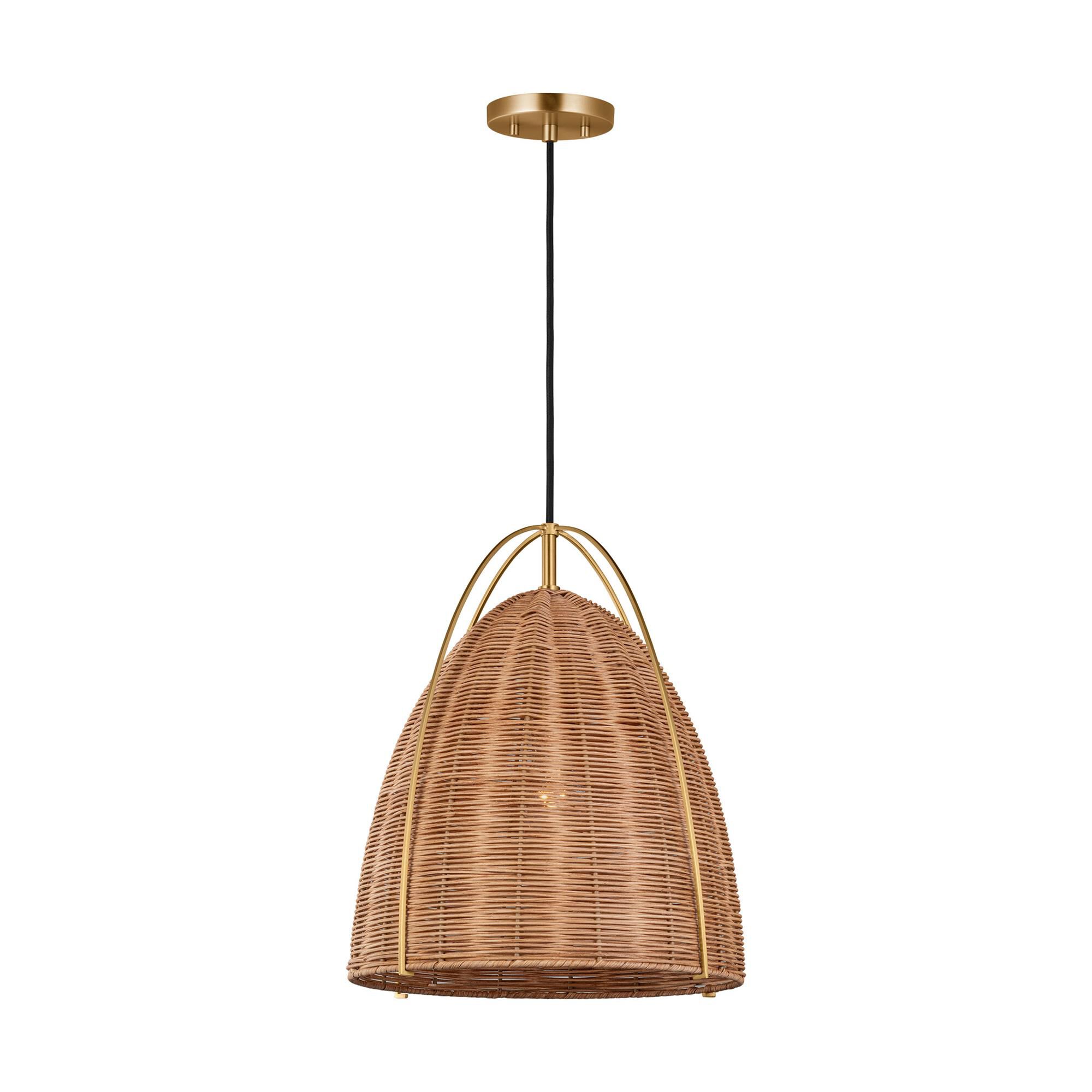 Shown in Satin Brass finish and Blonde Rattan shade