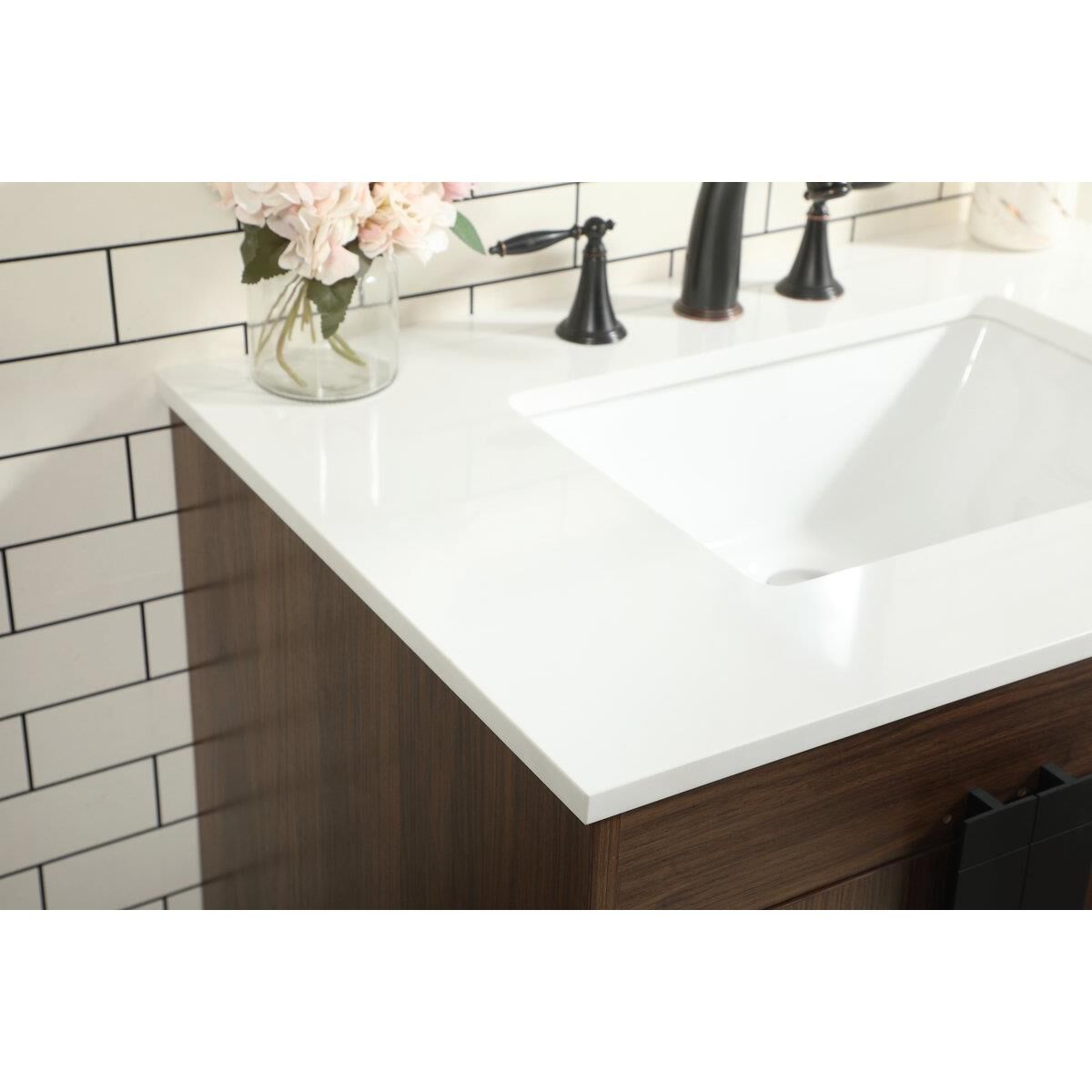 Shown in Walnut finish and Without Backsplash accent