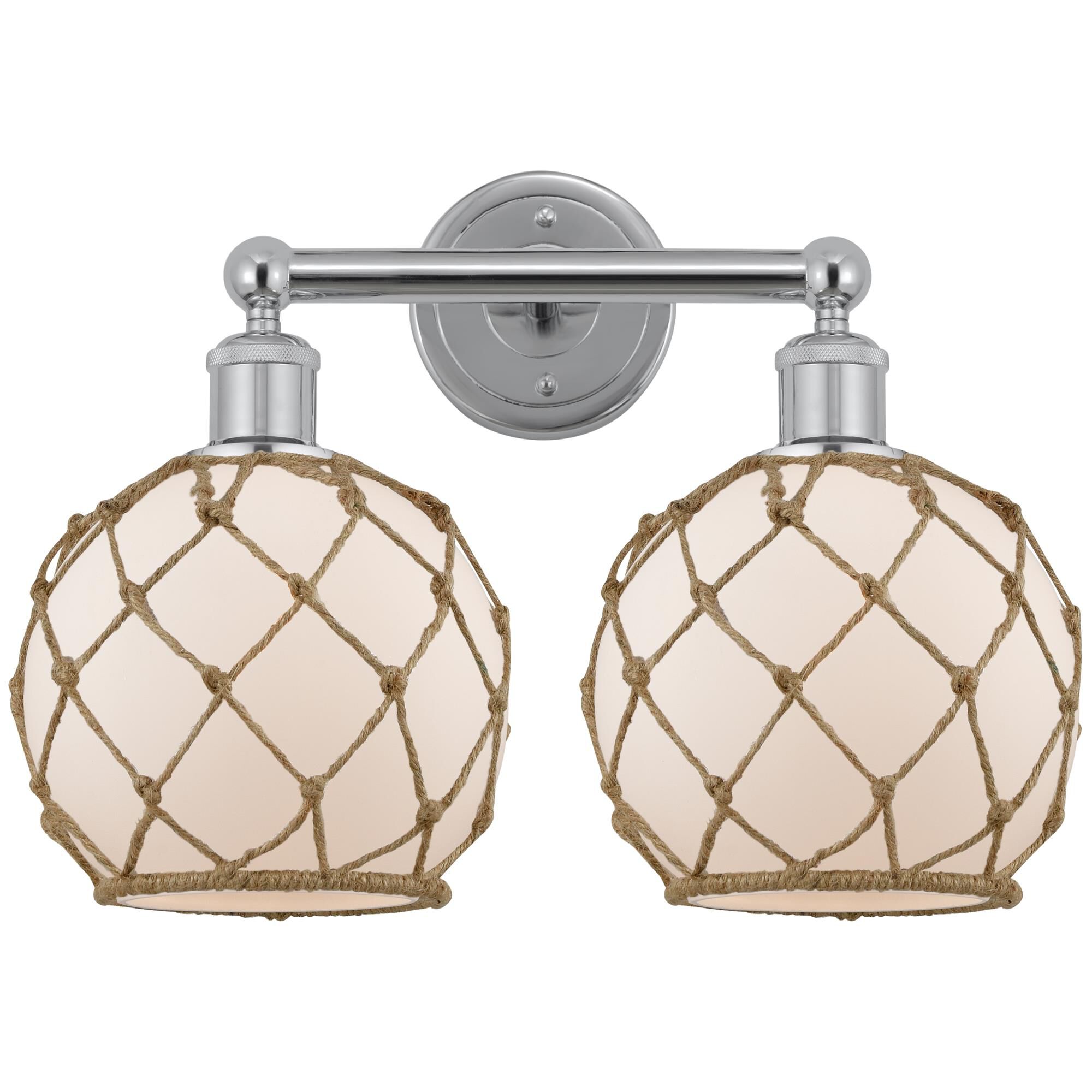 Shown in Polished Chrome finish and White with Brown Rope glass
