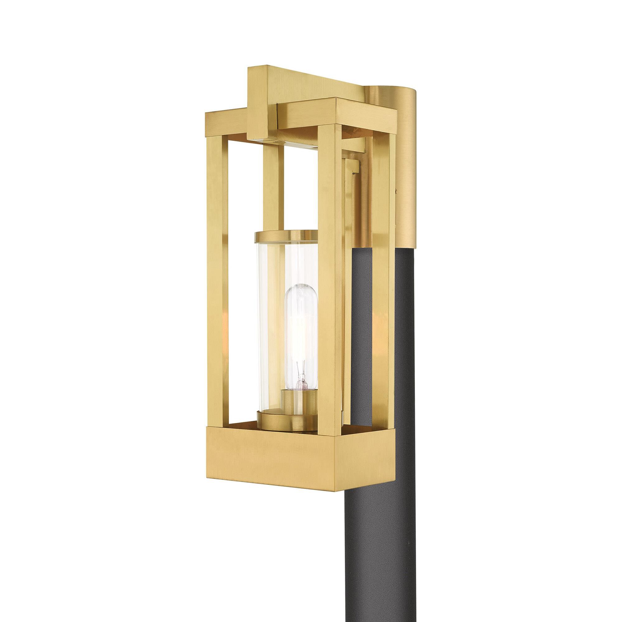 Shown in Satin Brass finish and Cylinder Clear glass