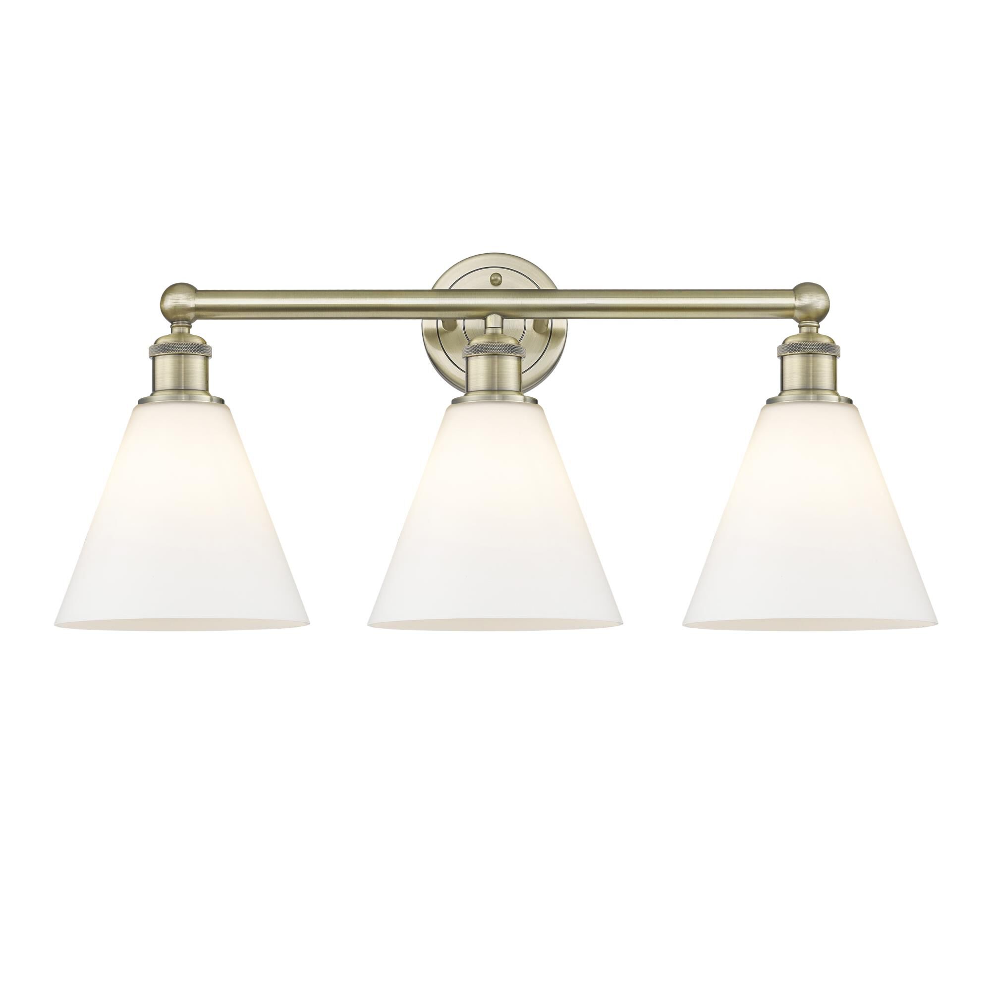 Shown in Antique Brass finish and Matte White glass