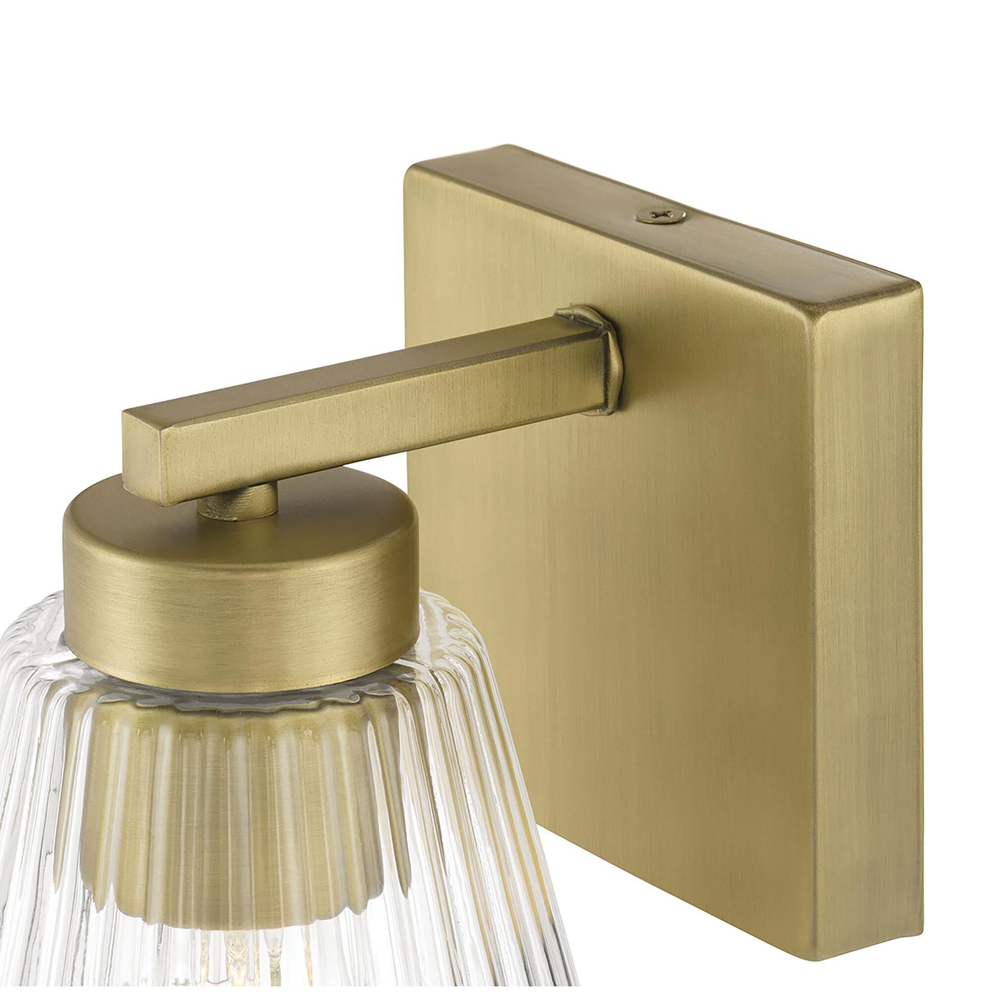 Shown in Vintage Brass finish and Clear Striated glass