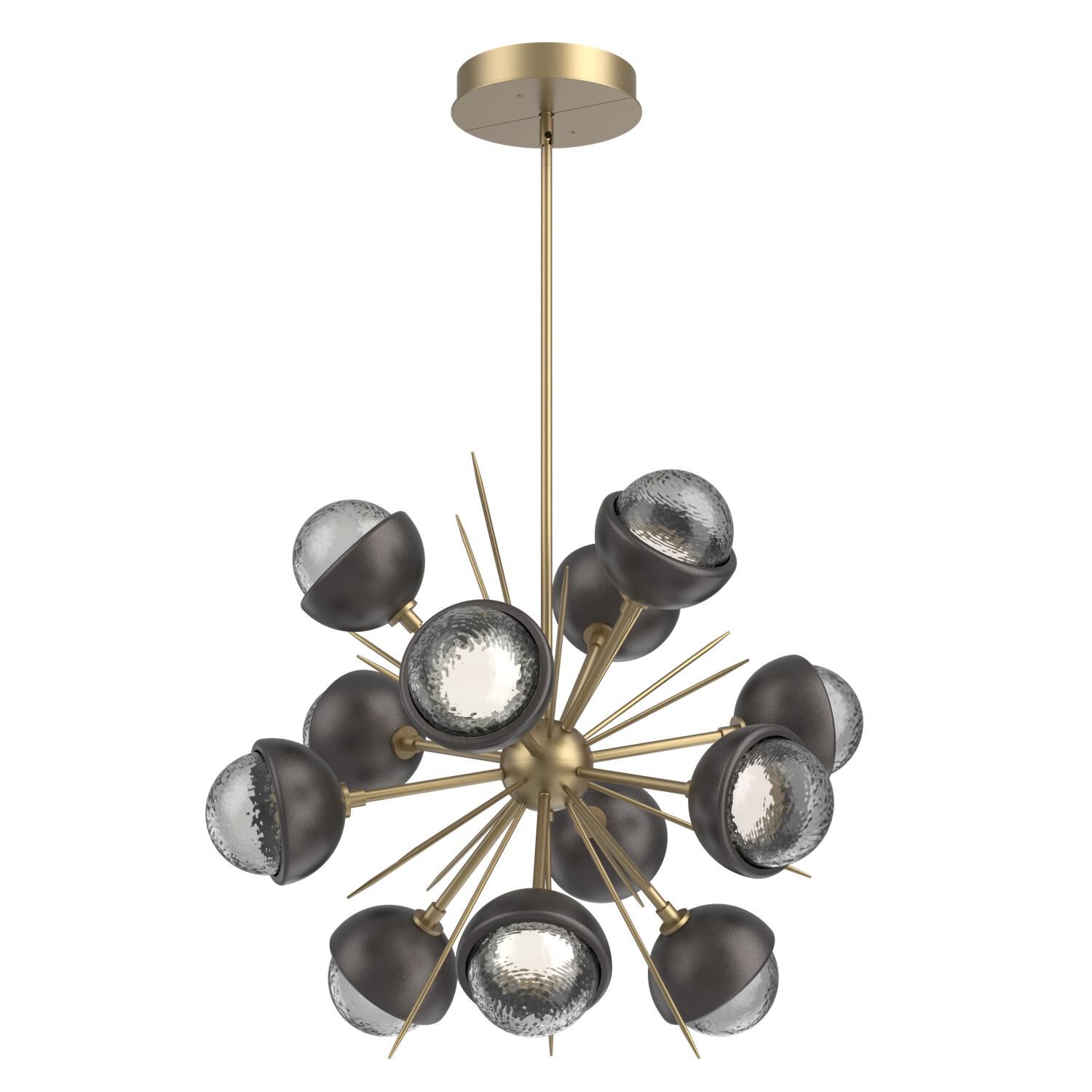 Shown in Gilded Brass finish and Smoke glass and Graphite accent