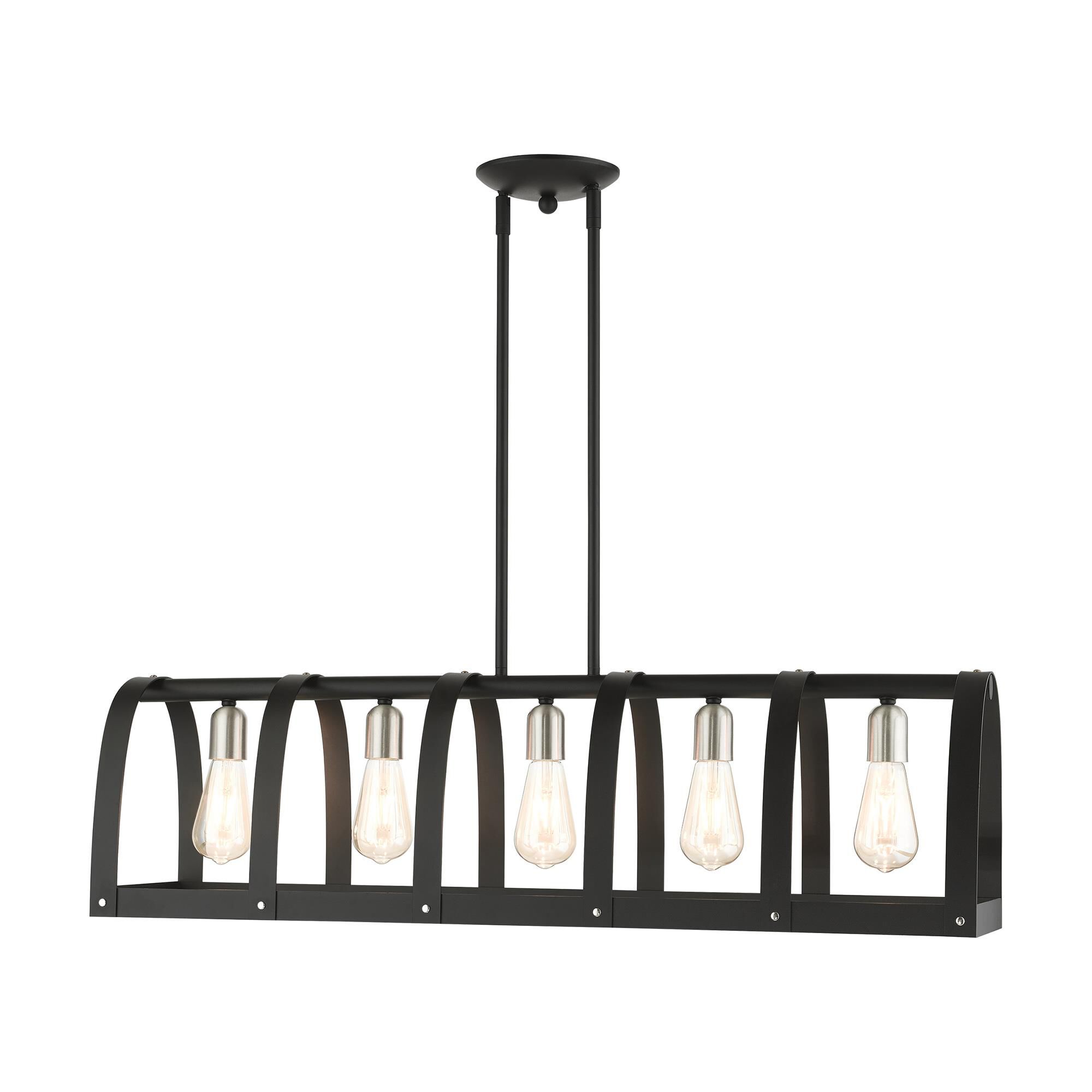 Shown in Textured Black finish and Textured Black Steel  With Brushed Nickel Accents shade