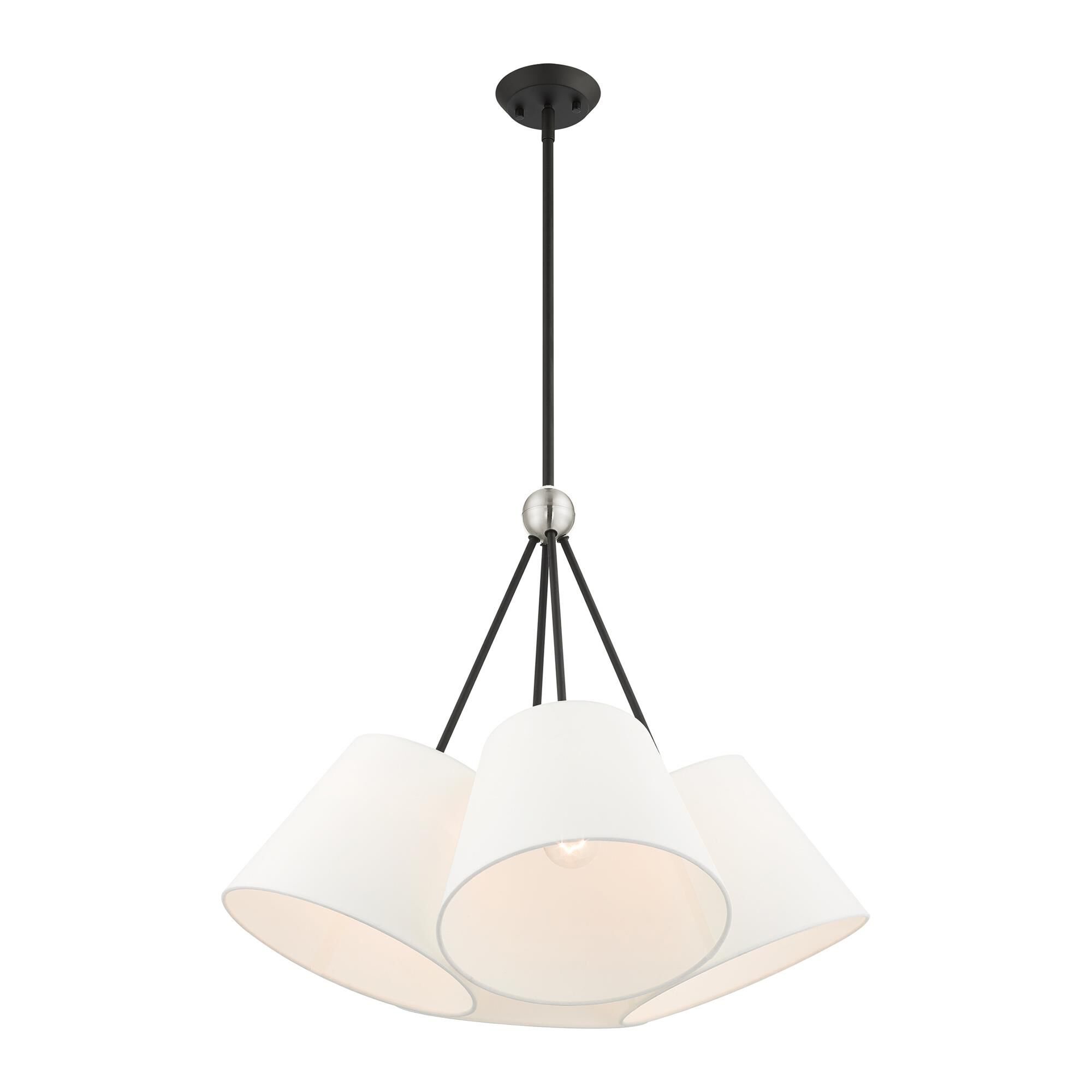 Shown in Black finish and Hand Crafted Off White Fabric Hardback Shade glass and Hand Crafted Off White Fabric Hardback shade