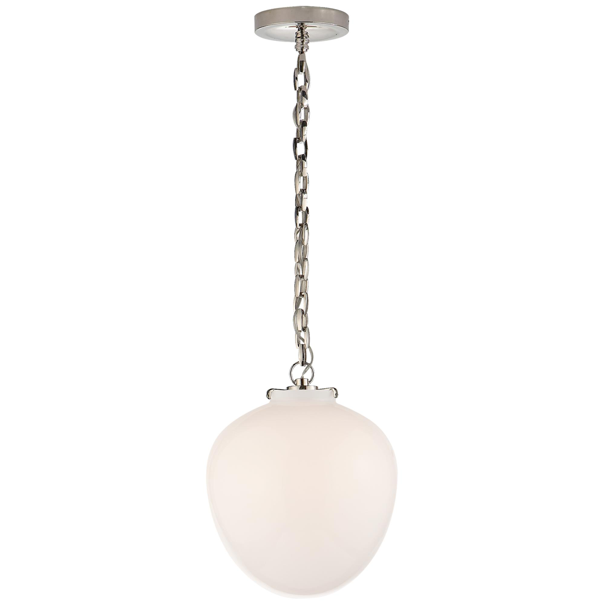Shown in Polished Nickel finish and White glass